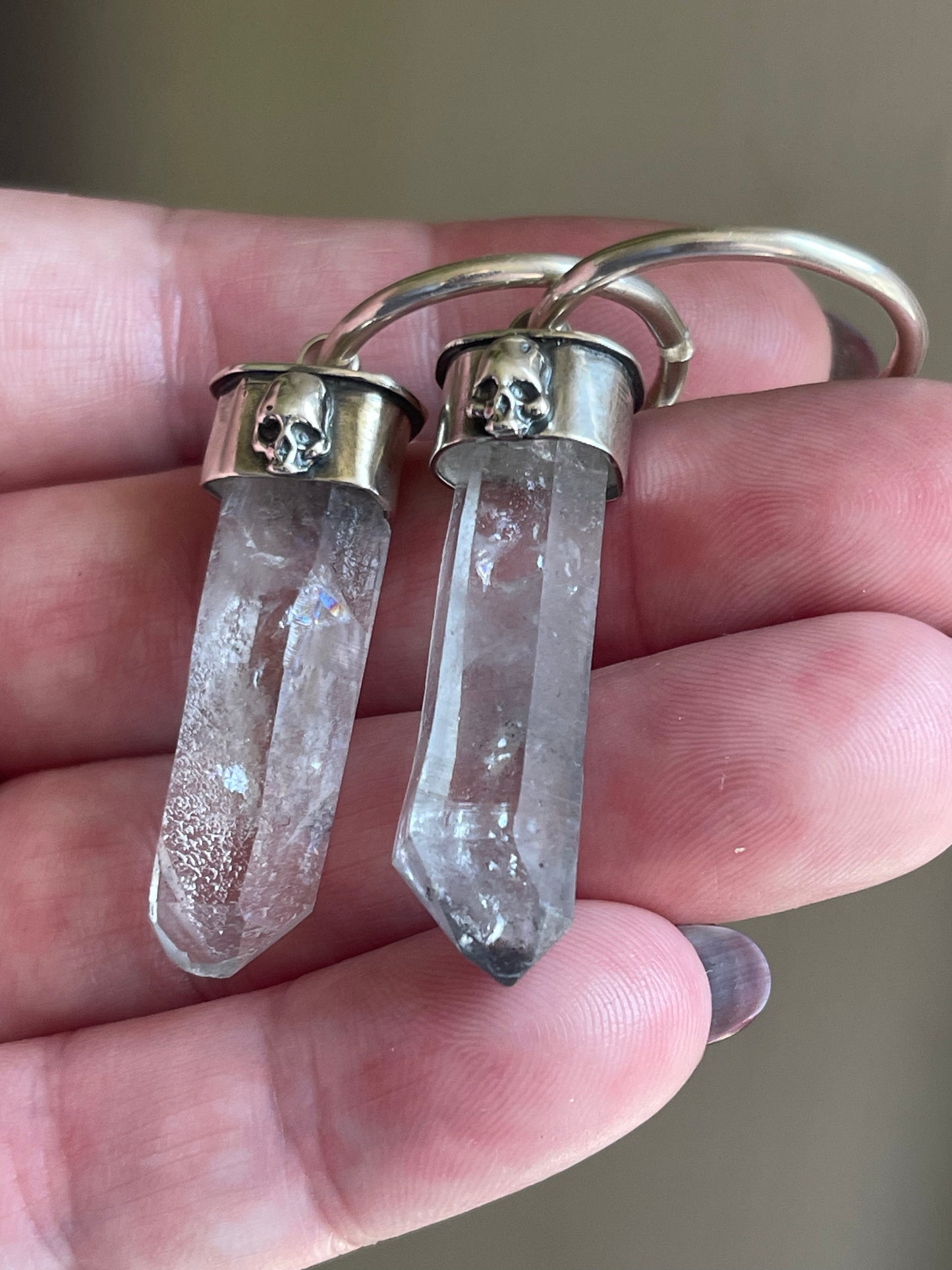 Gauged Tibetan Quartz Skull Ear Hanger Hoops