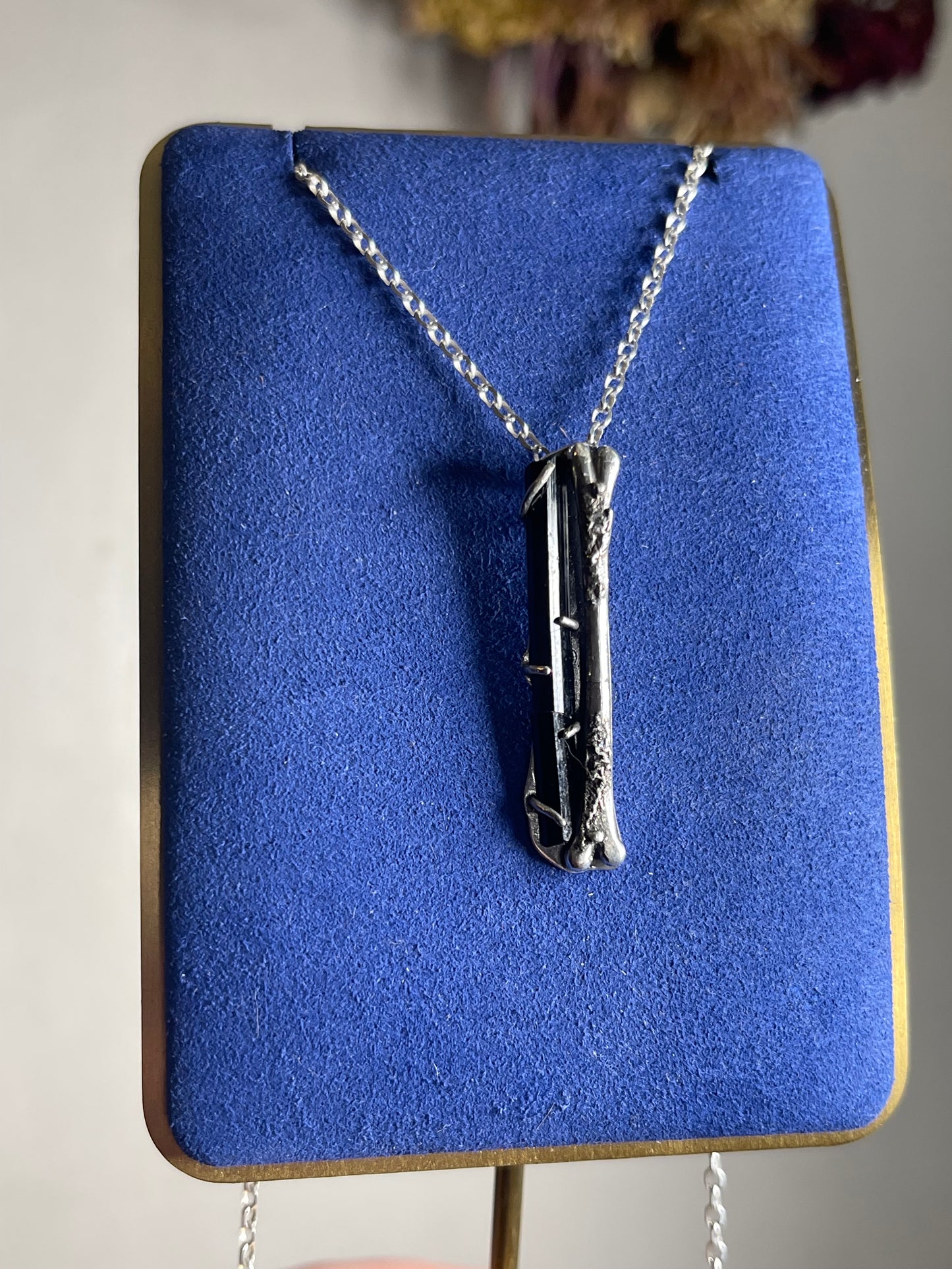 *Nevermore Broken Bone Black Tourmaline Crystal Pendant Necklace • Sterling Silver