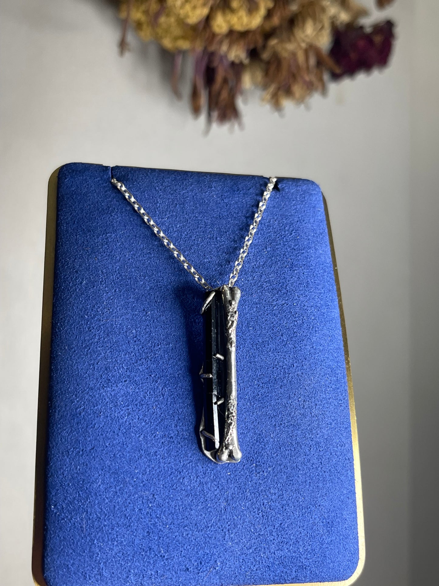 *Nevermore Broken Bone Black Tourmaline Crystal Pendant Necklace • Sterling Silver