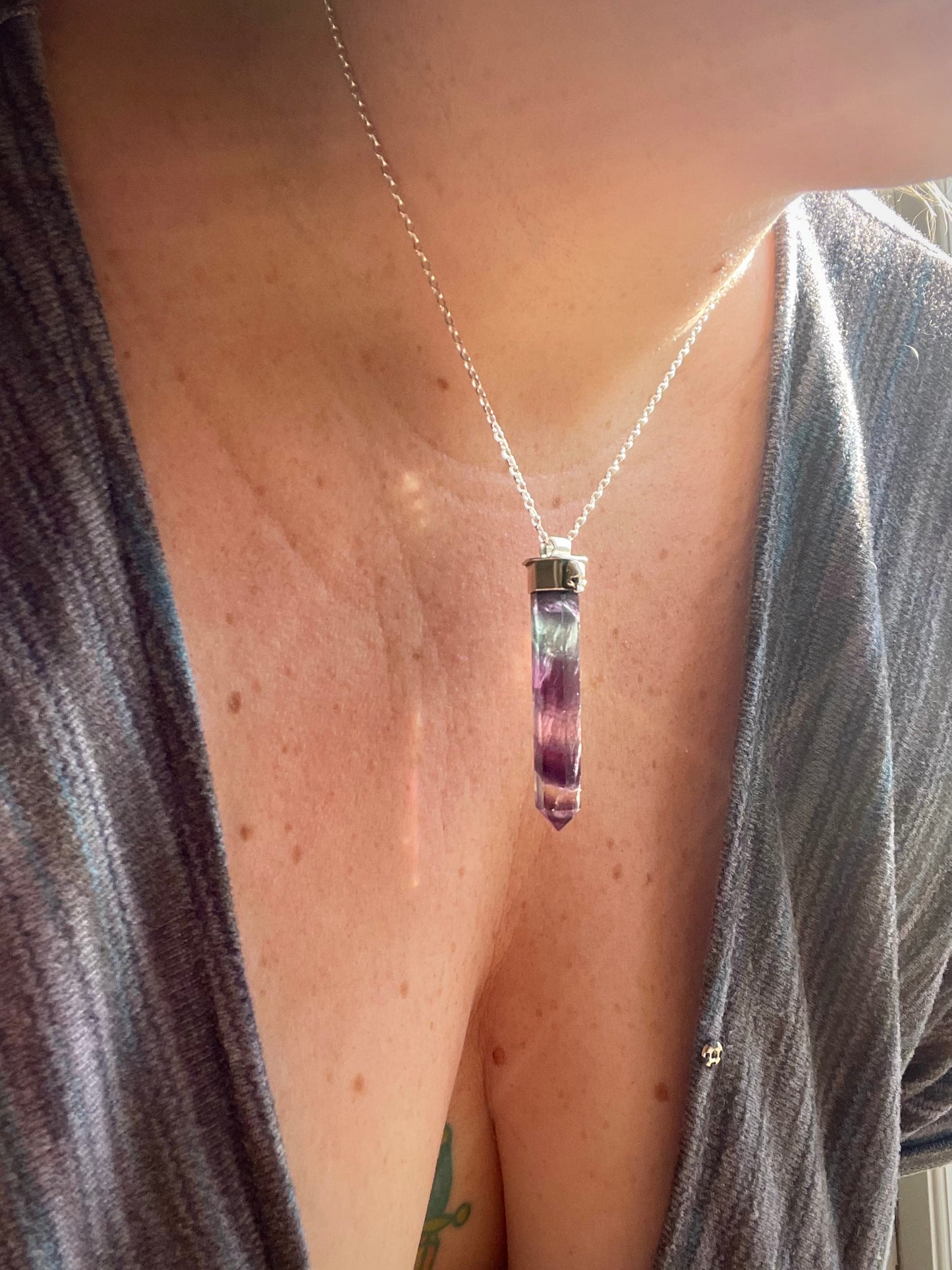 Autumnal Decay Fluorite Crystal Skull Necklace