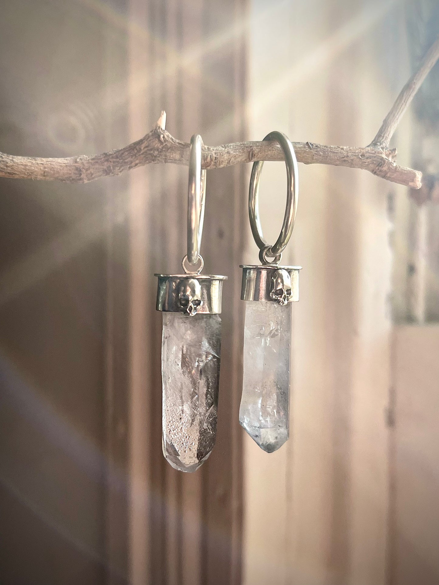 Gauged Tibetan Quartz Skull Ear Hanger Hoops
