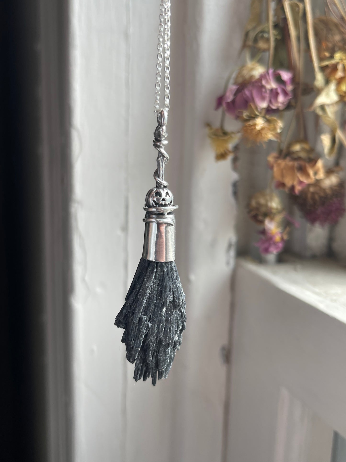 Autumn Witch Little Pumpkin Crystal Broom Pendant