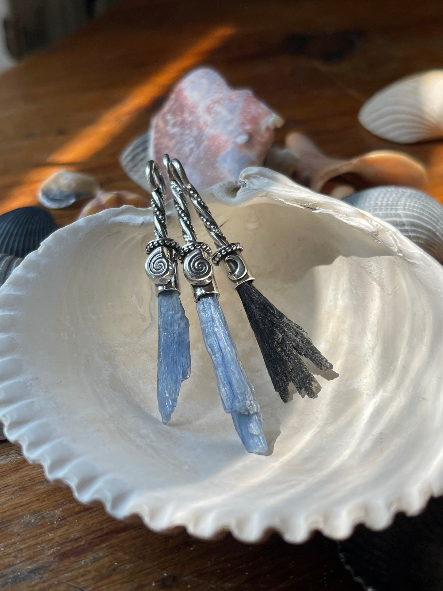Black Kyanite Crystal Lunar Witch Broom Pendant PRE-ORDER