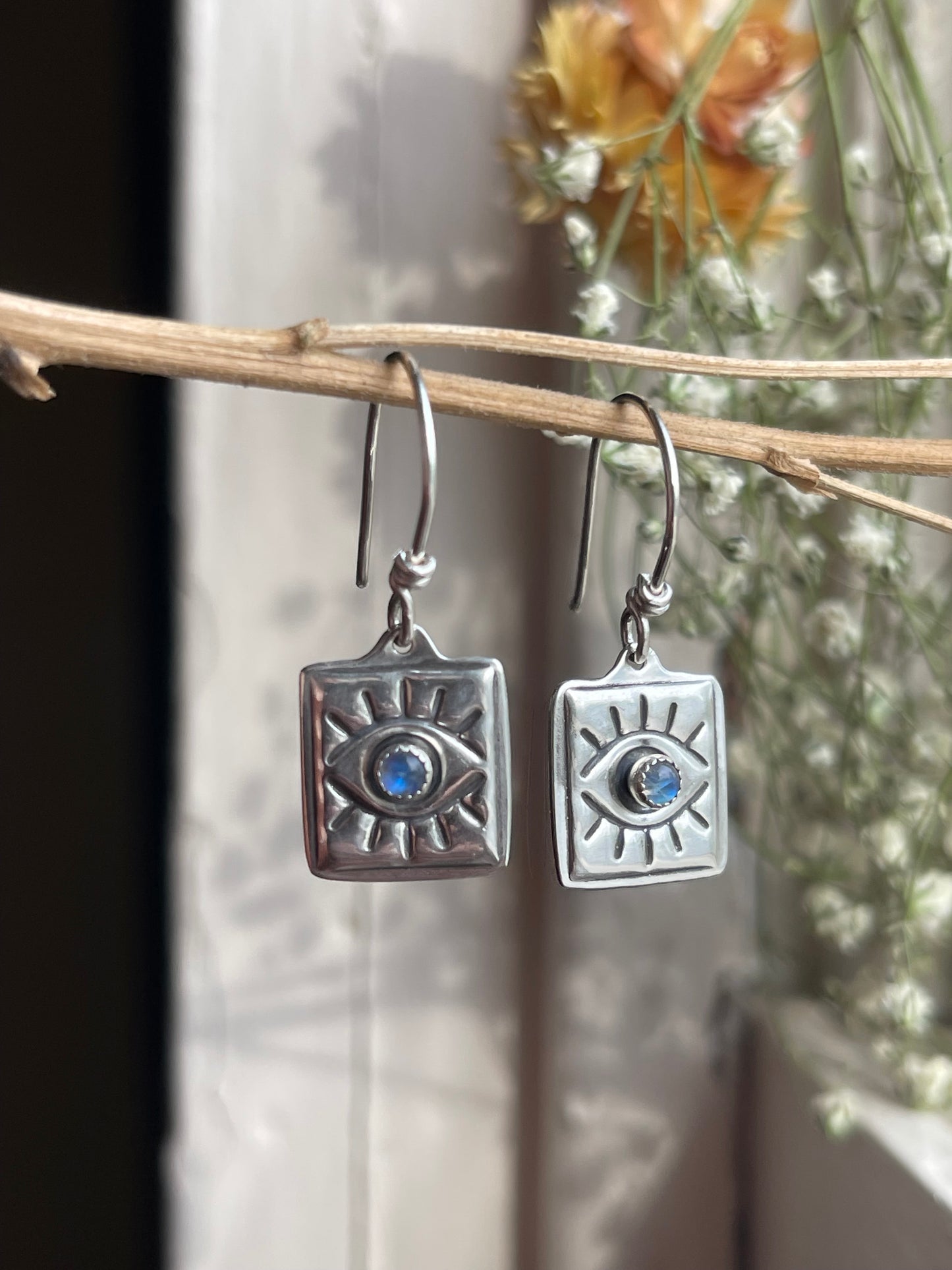 Evil Eye Rainbow Moonstone Earrings: MADE TO ORDER