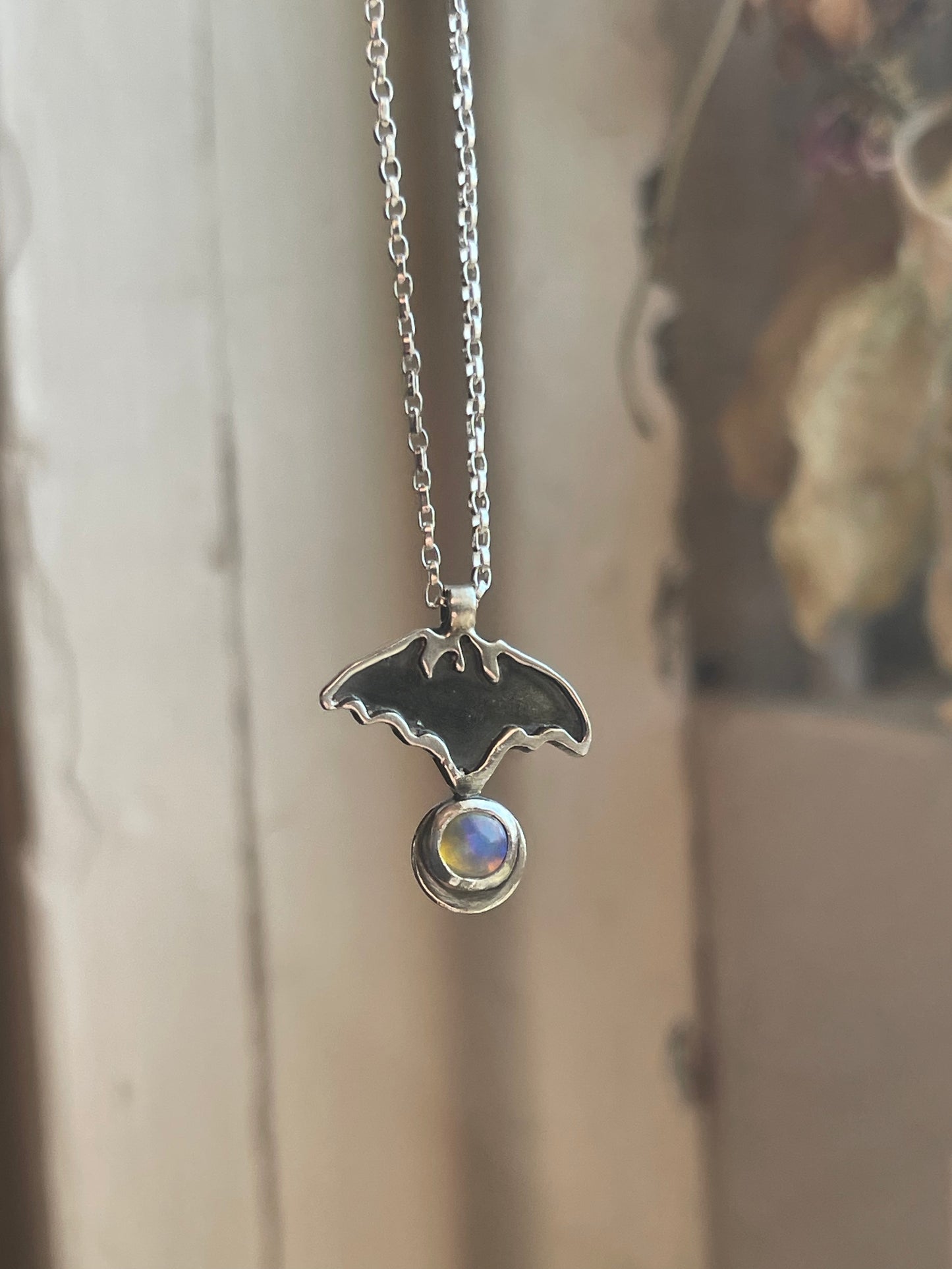 Little Bat Opal Charm Necklace