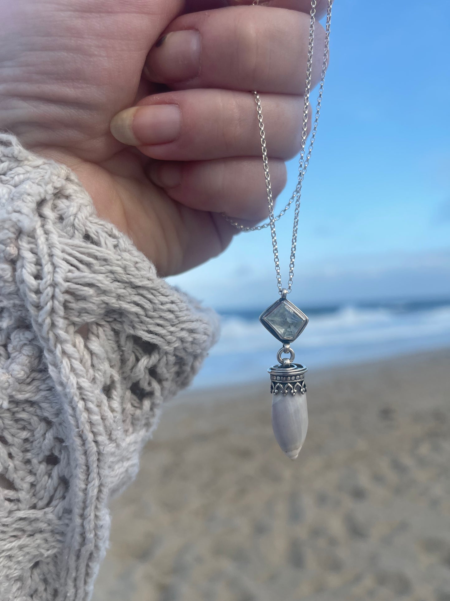 Empress of Tides • Aquamarine & Olive Shell Necklace