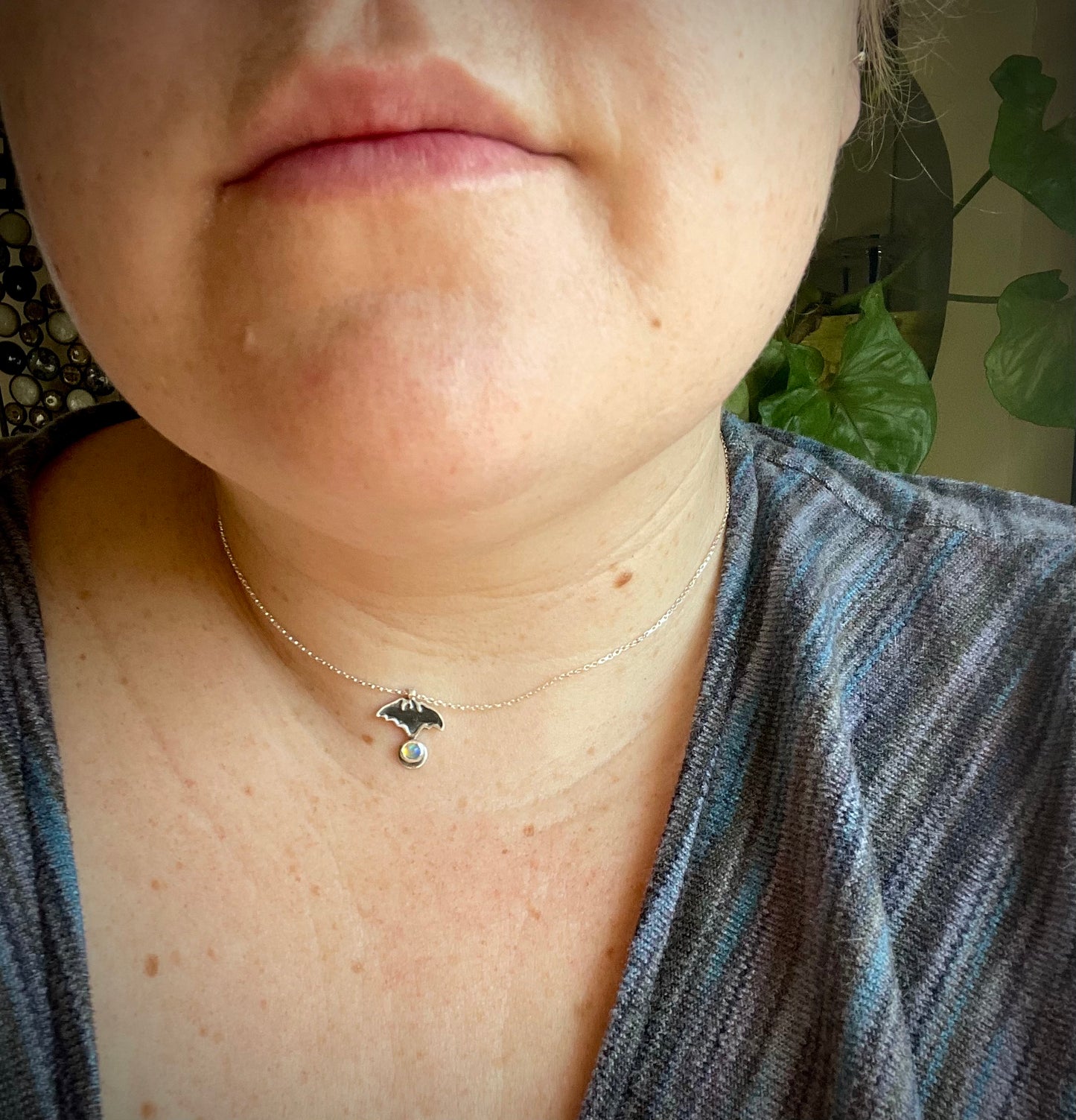 Little Bat Opal Charm Necklace