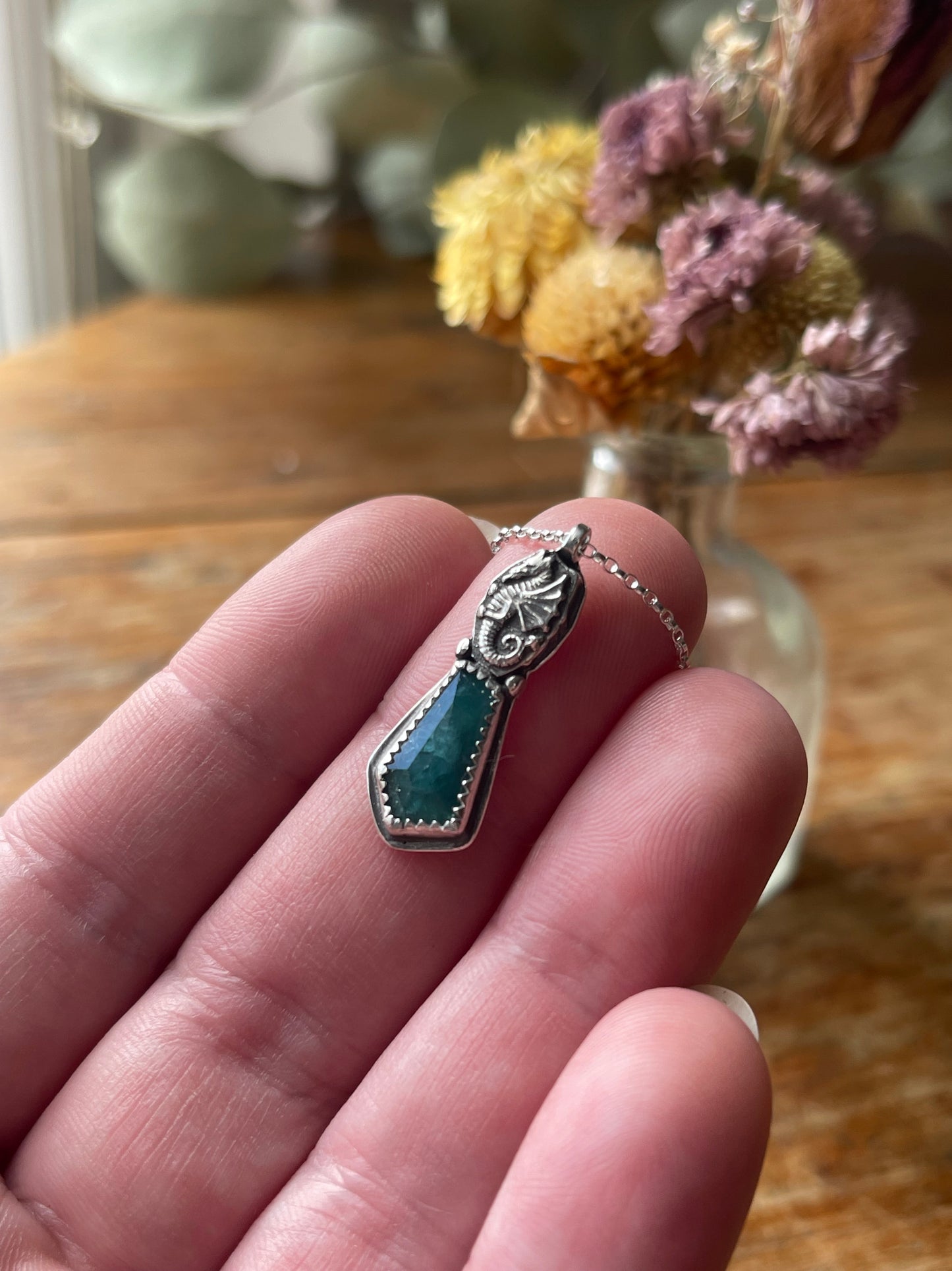 *Selkie’s Tear • Grandidierite Dragon Fine Silver Charm Necklace