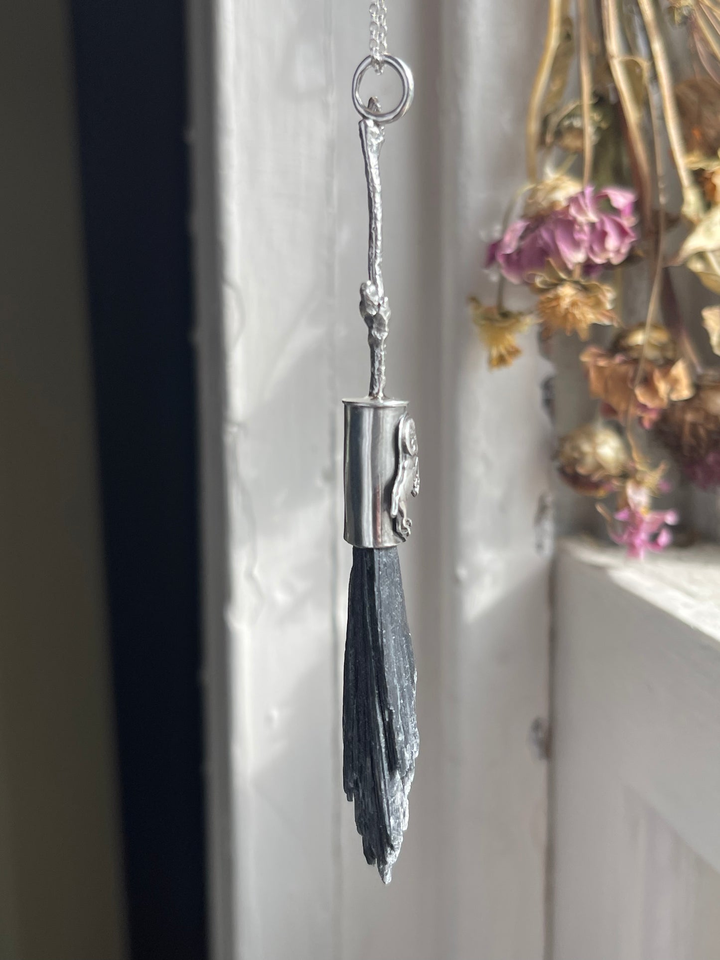 Aries Ram Forest Witch Crystal Broom Pendant