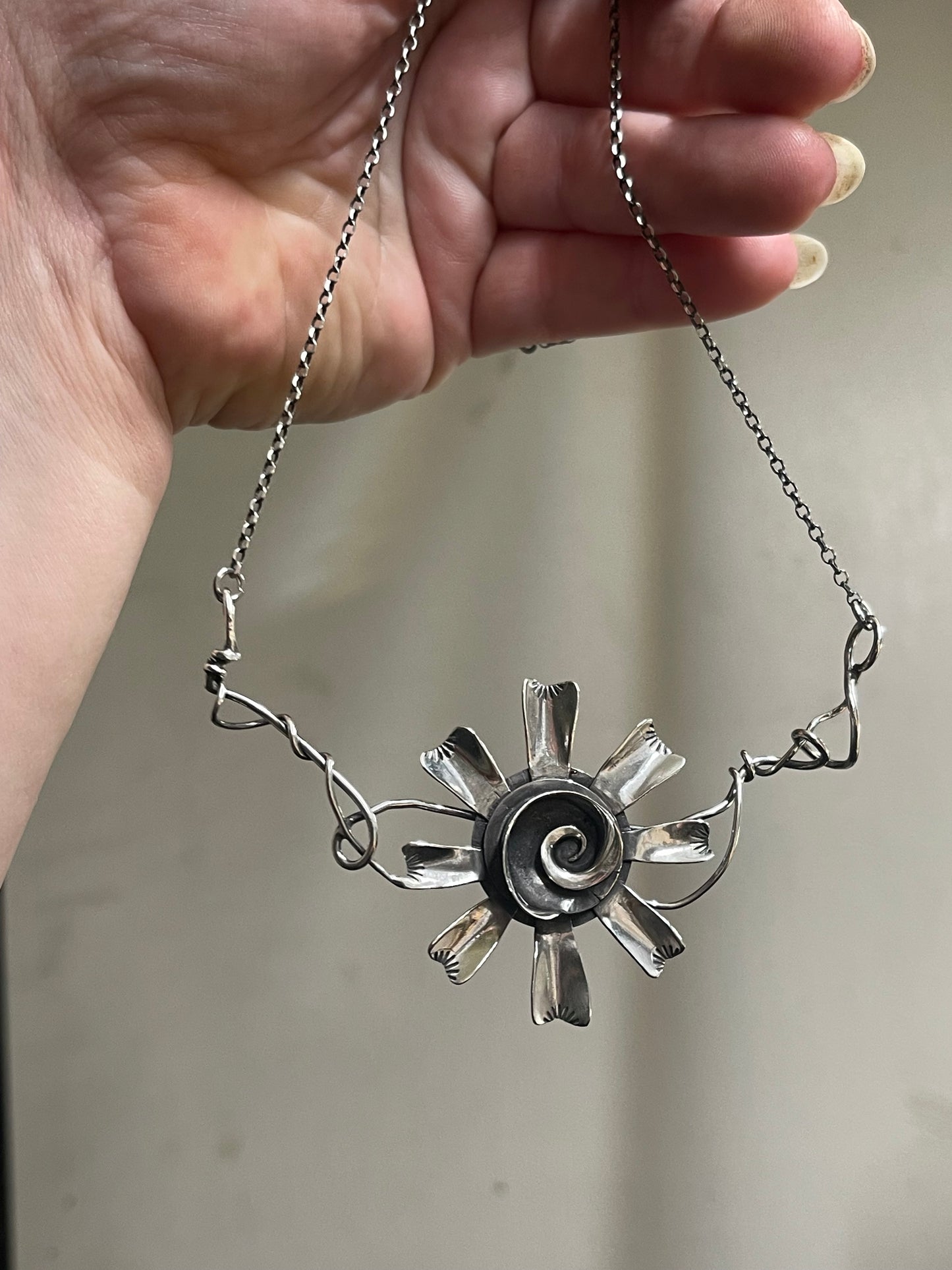 Oh Dear • Sterling Silver Sculptural Viney Flower Neckpiece