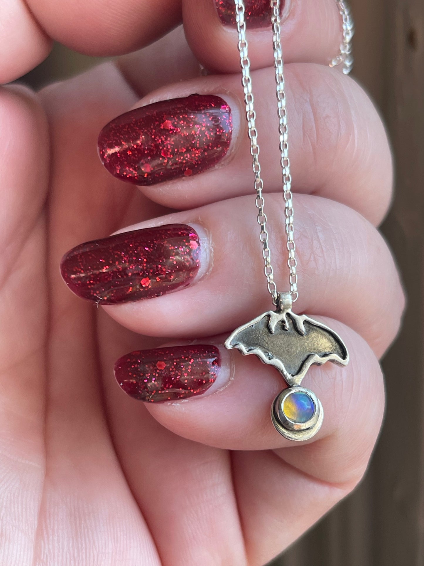 Little Bat Opal Charm Necklace