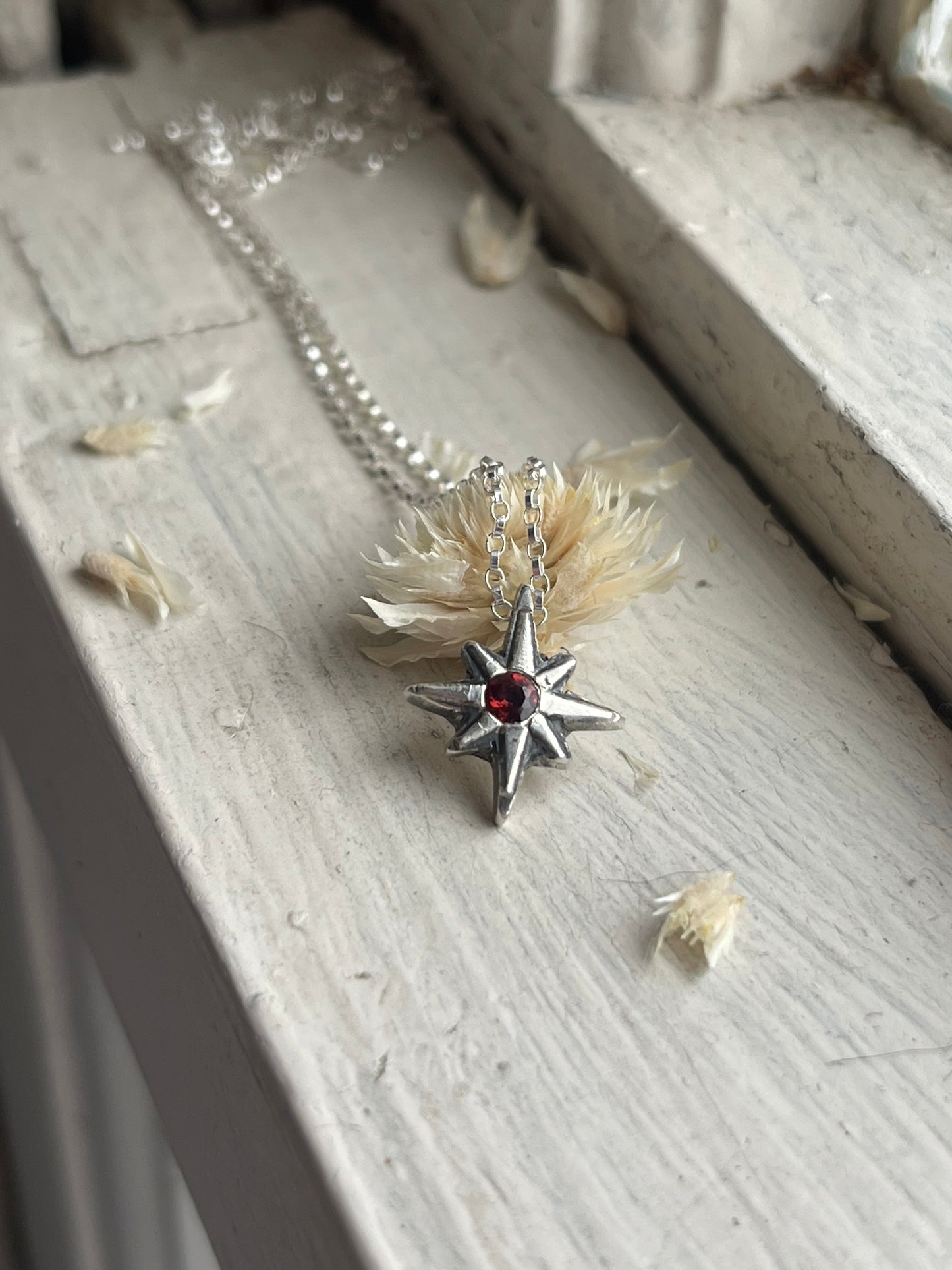 Dark Star • Garnet Star Charm Necklace MADE TO ORDER