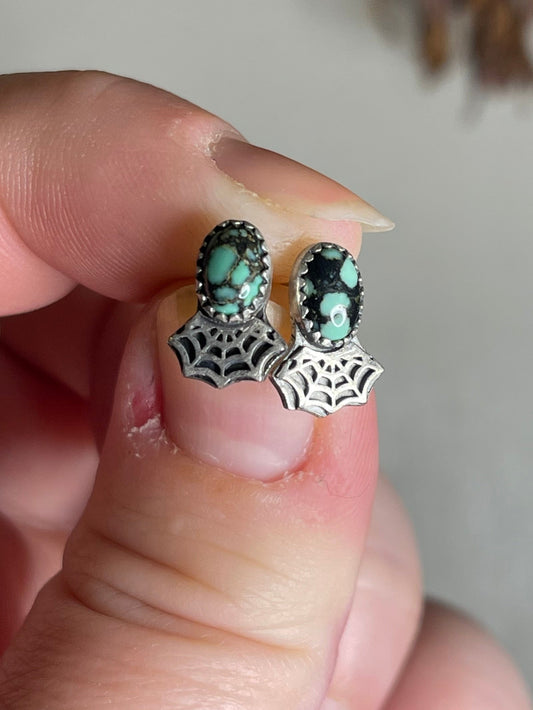 *New Lander Spider Web Sterling Silver Stud Earrings