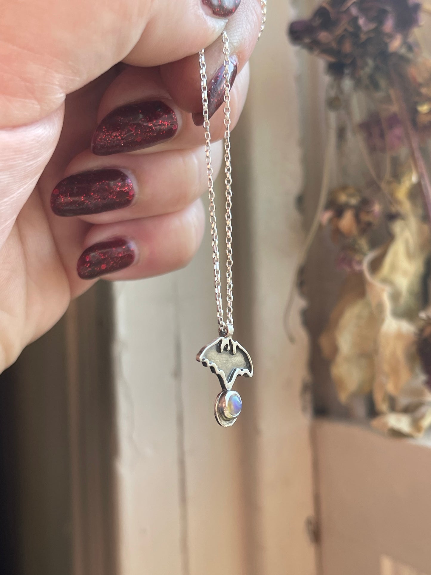Little Bat Opal Charm Necklace