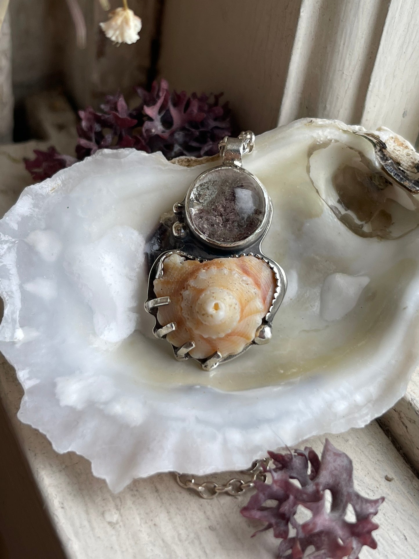 *Violet Tides • Seashell Garden Quartz Pendant Necklace • Sterling Silver