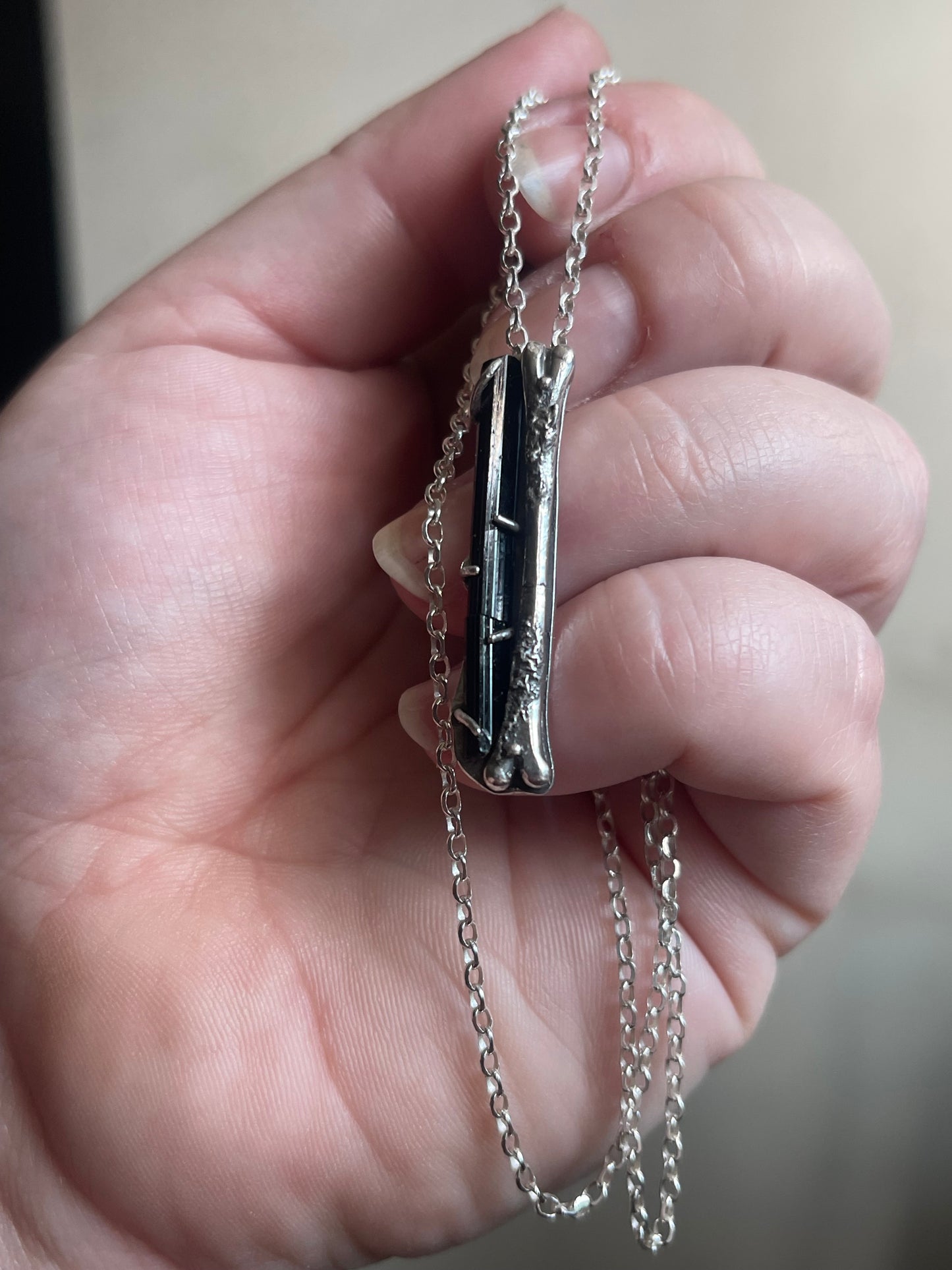 *Nevermore Broken Bone Black Tourmaline Crystal Pendant Necklace • Sterling Silver