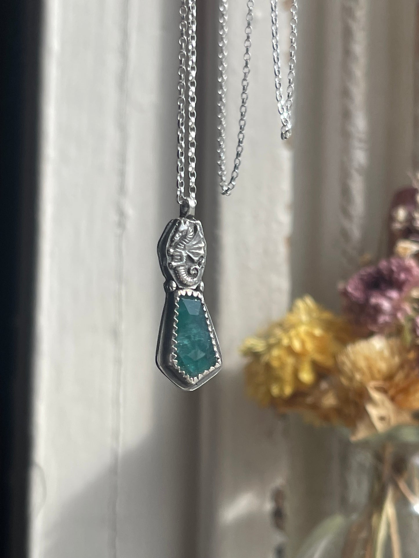 *Selkie’s Tear • Grandidierite Dragon Fine Silver Charm Necklace