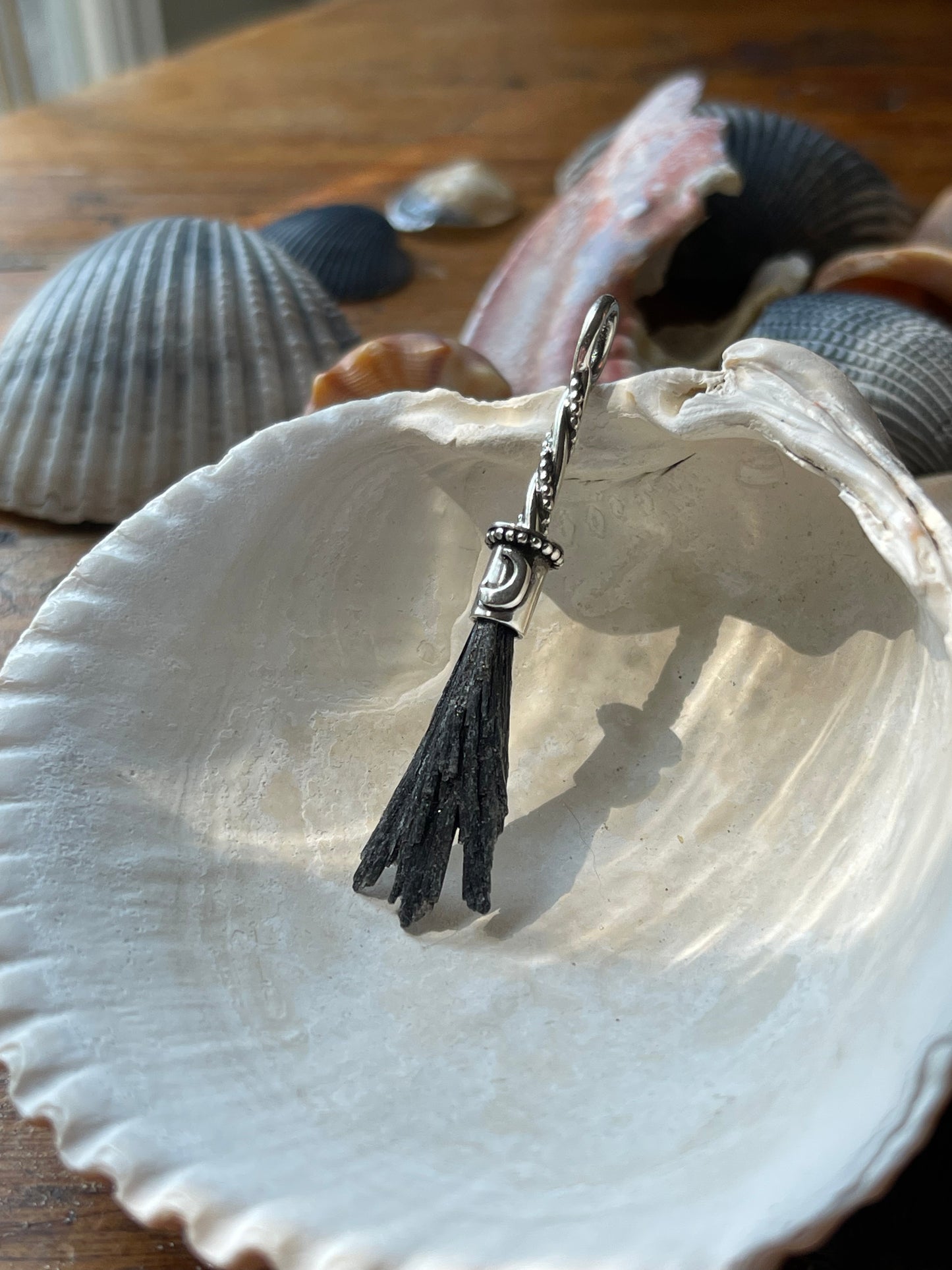 Black Kyanite Crystal Lunar Witch Broom Pendant PRE-ORDER