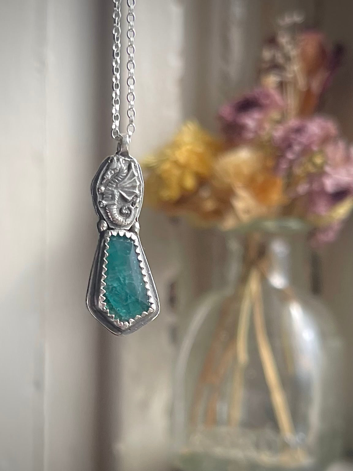 *Selkie’s Tear • Grandidierite Dragon Fine Silver Charm Necklace
