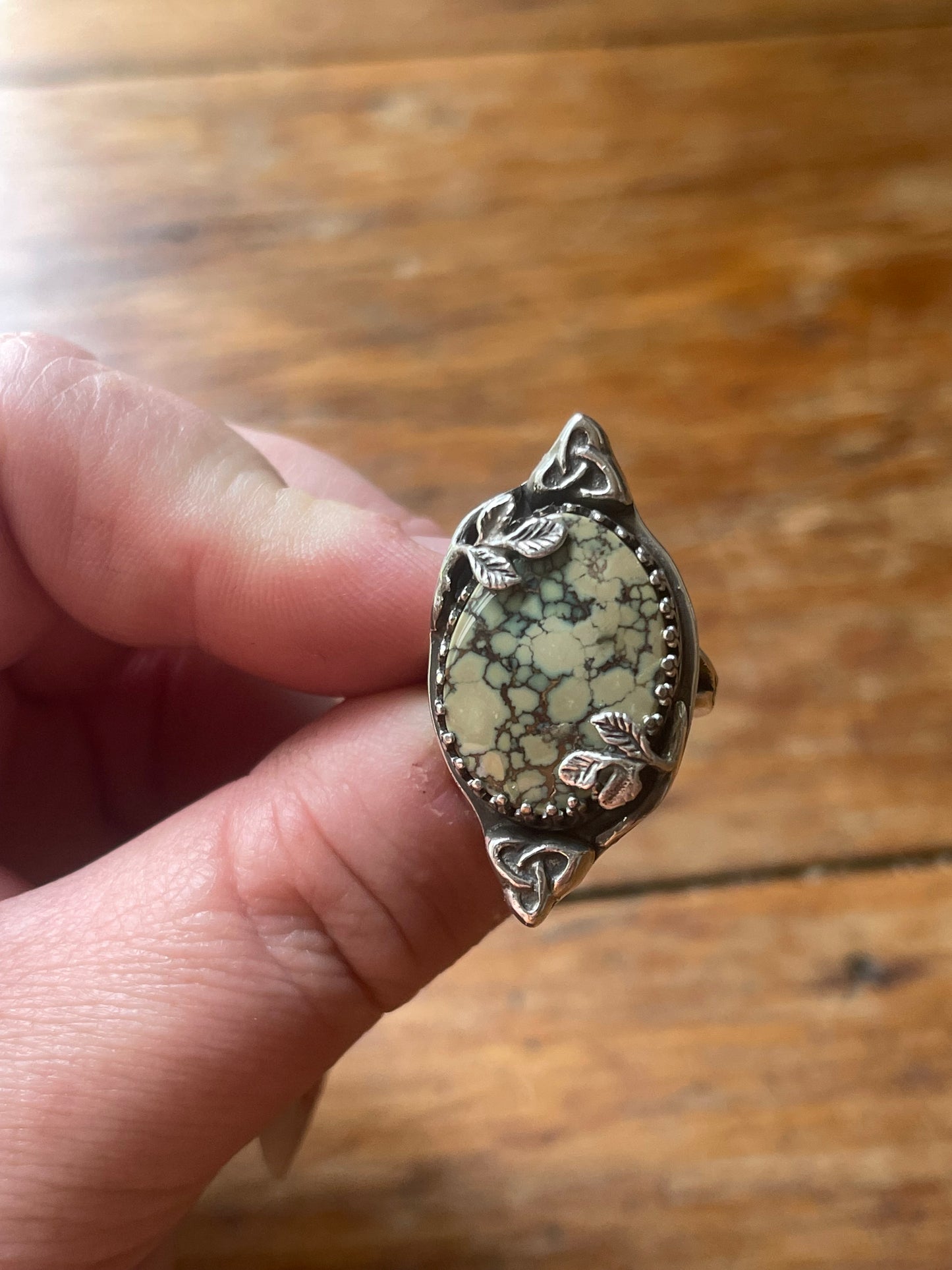 Moss & Moor • Green Damele Variscite Celtic Statement Ring • Size 7.5
