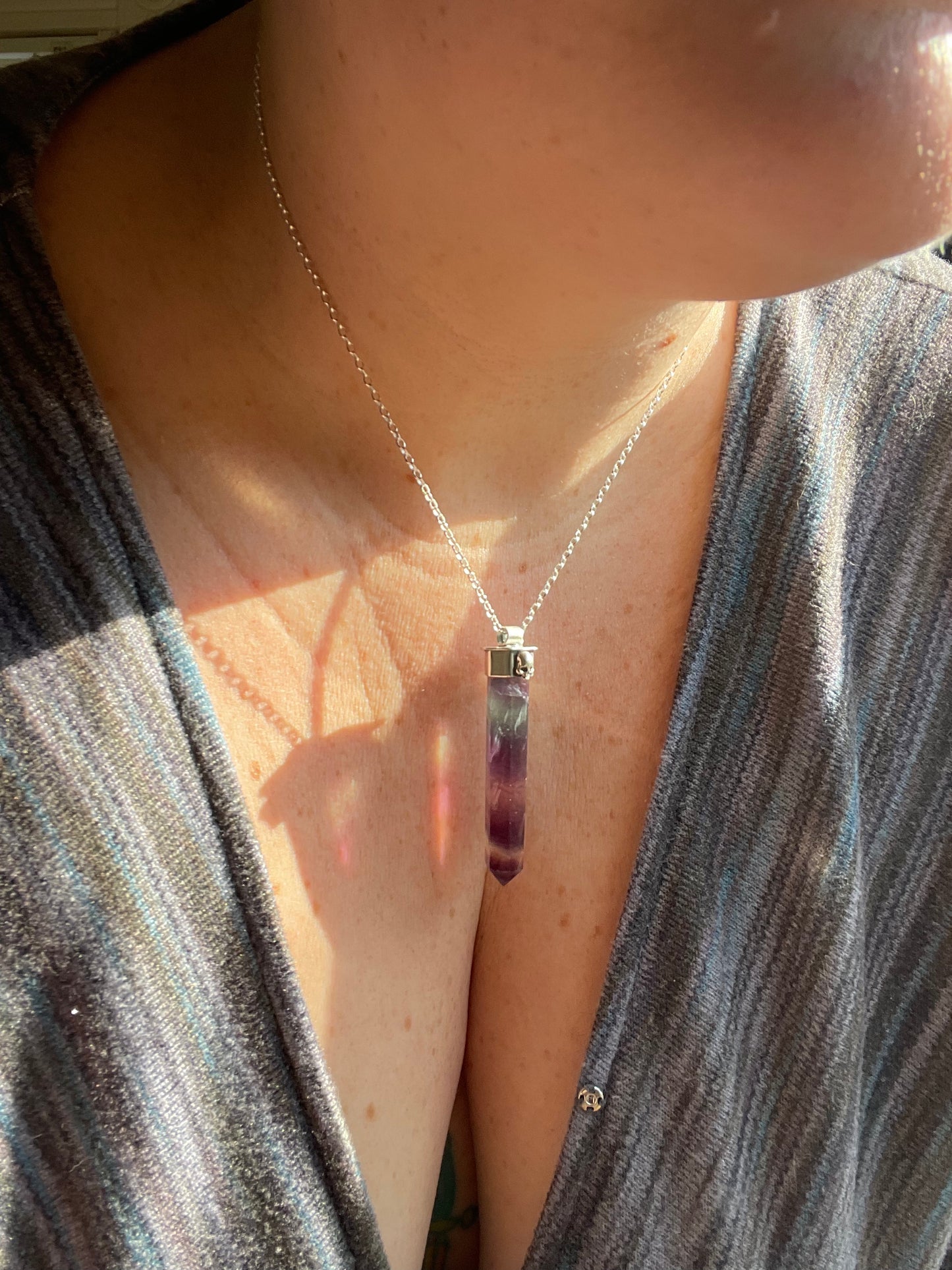 Autumnal Decay Fluorite Crystal Skull Necklace