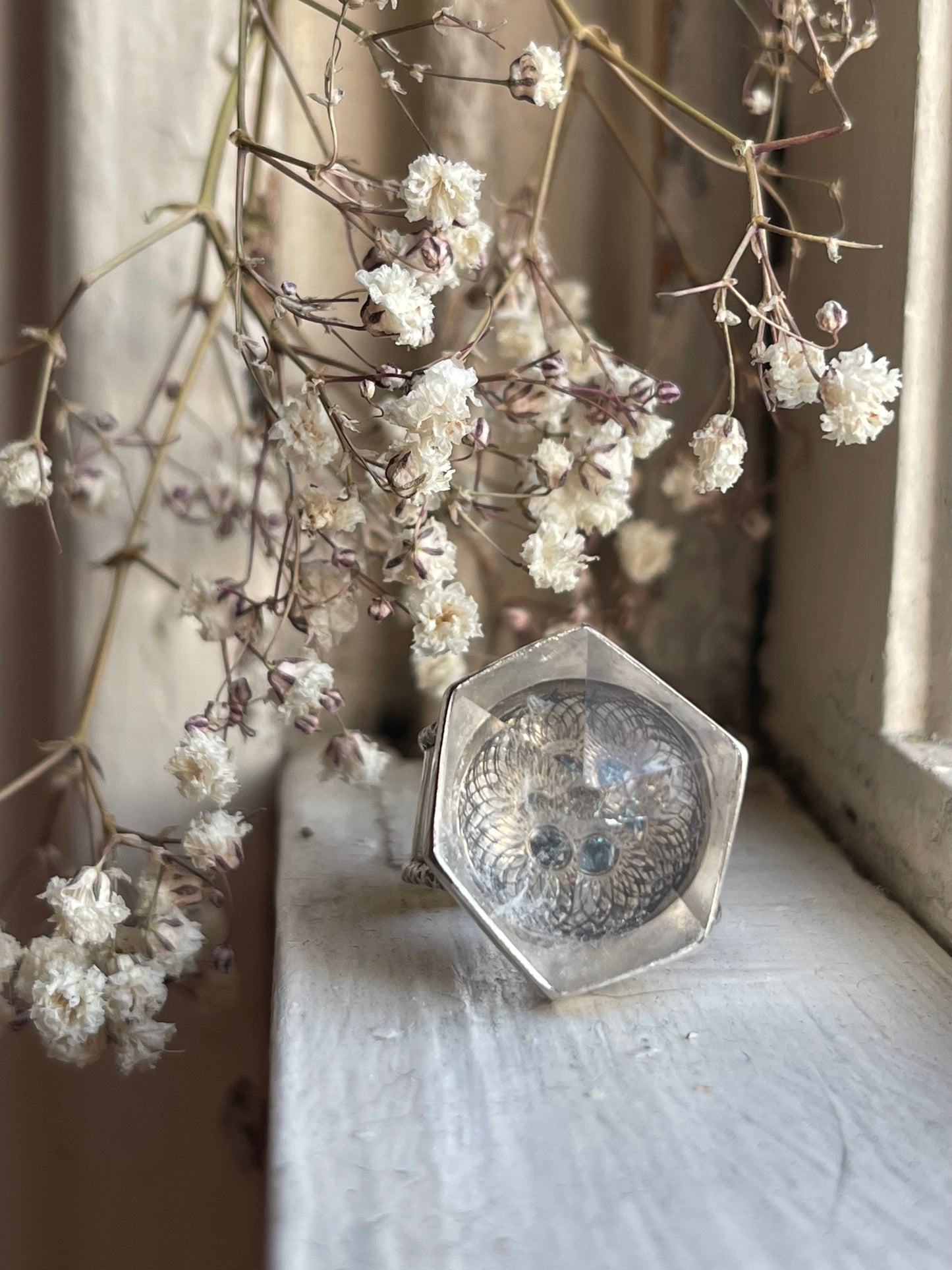 Emergence Crystal Statement Ring • Fine Silver with London Blue Topaz