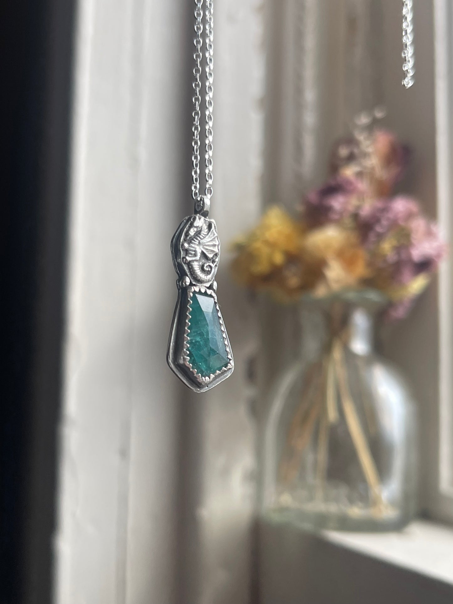 *Selkie’s Tear • Grandidierite Dragon Fine Silver Charm Necklace