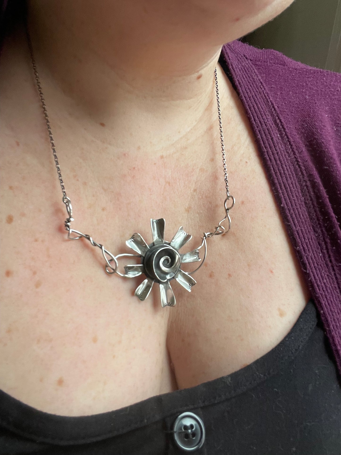 Oh Dear • Sterling Silver Sculptural Viney Flower Neckpiece