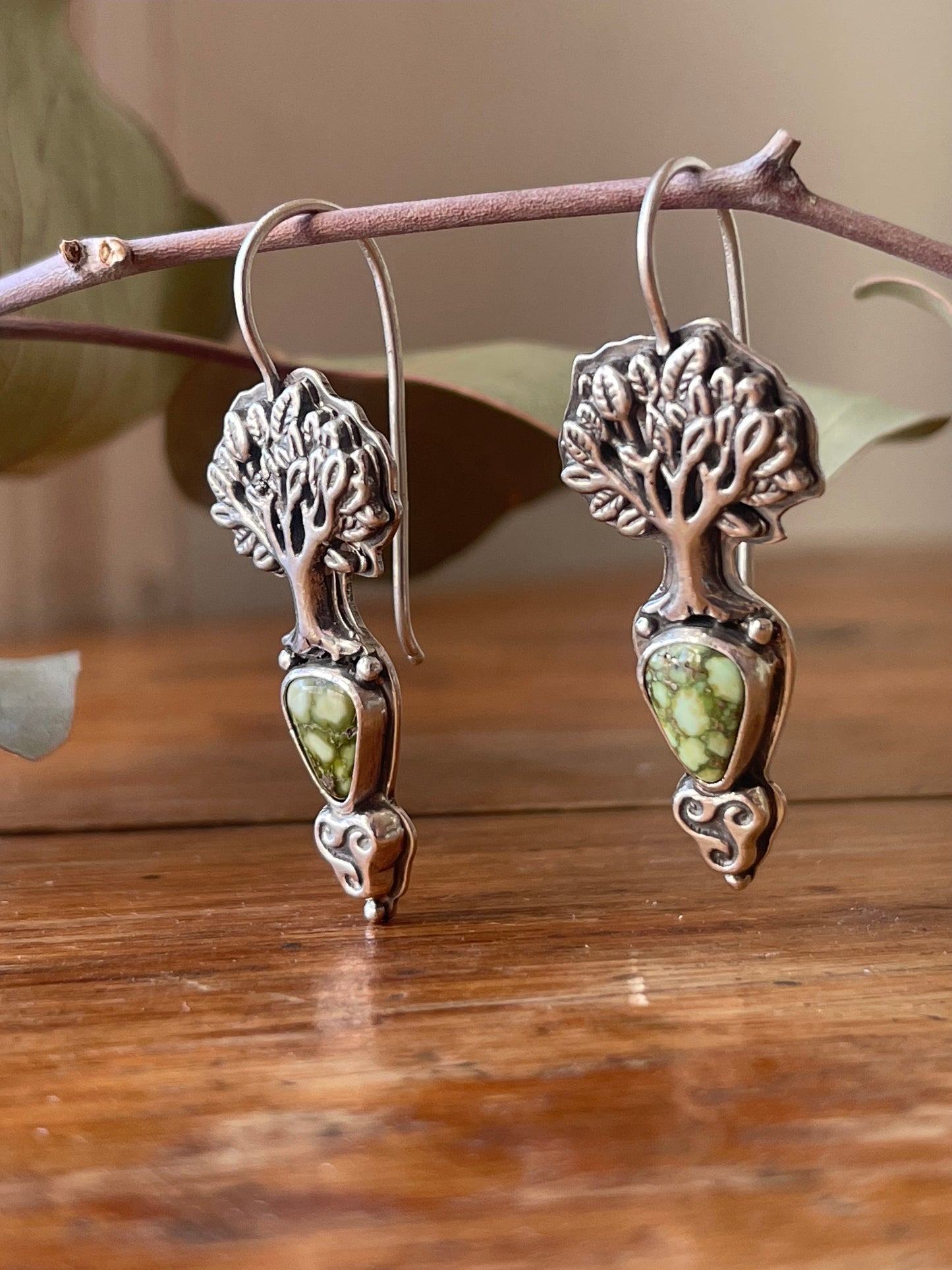 *Sacred Grove • Sonoran Gold Turquoise Celtic Knot Tree Drop Earrings • Sterling Silver