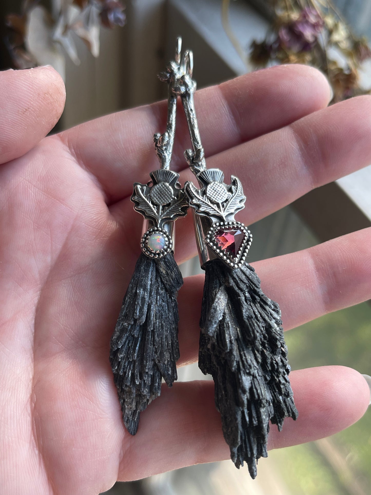 Cottage Witch Thistle Garnet Crystal Broom Pendant