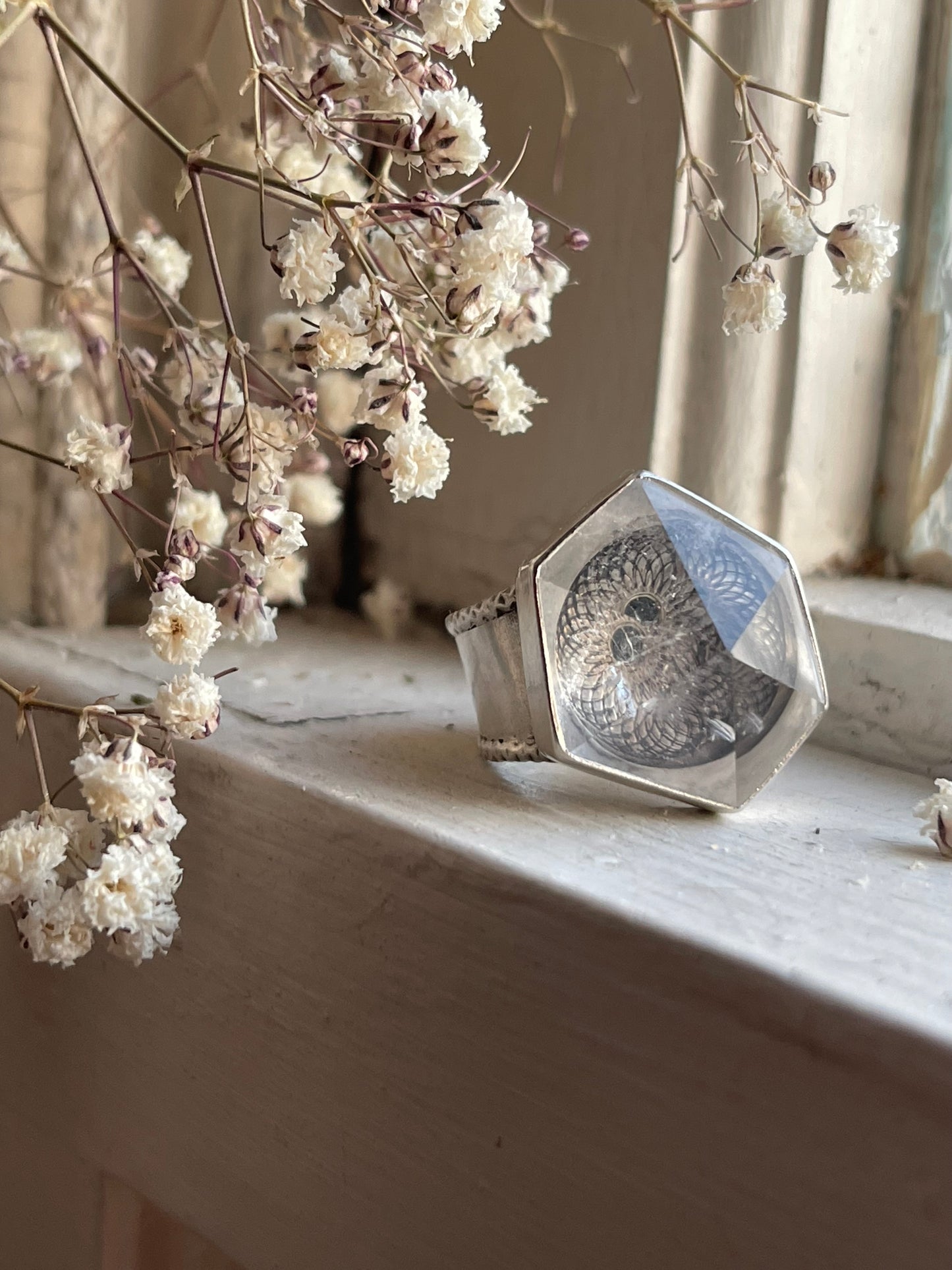 Emergence Crystal Statement Ring • Fine Silver with London Blue Topaz