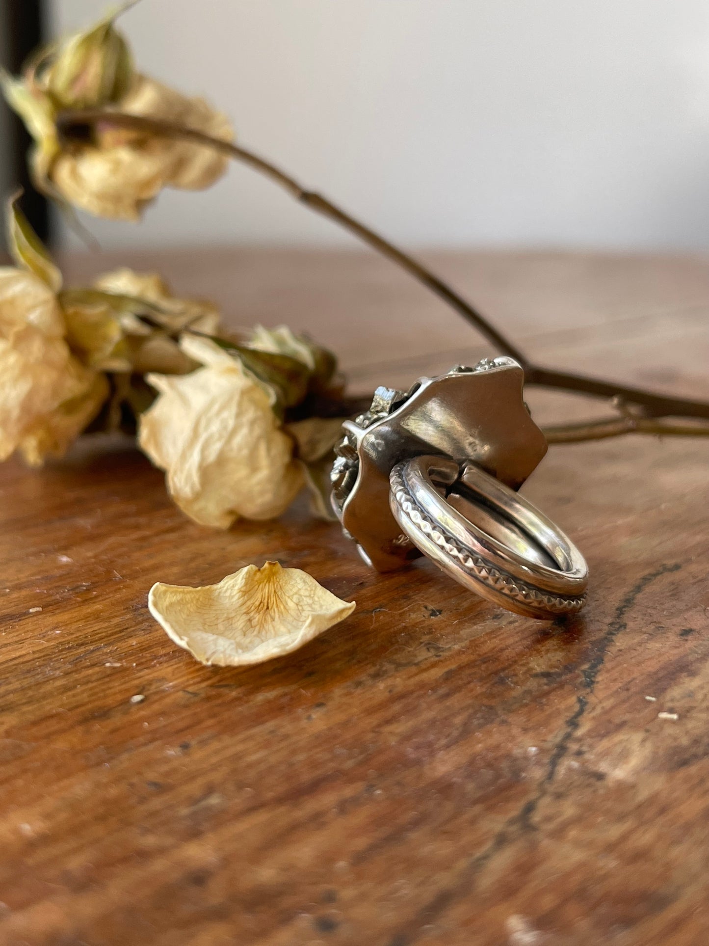 *Celtic Cliffs • Pyrite & Tanzanite Statement Ring • Size 6.5 Sterling Silver