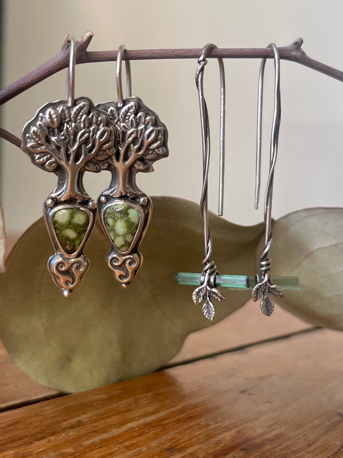*Sacred Grove • Sonoran Gold Turquoise Celtic Knot Tree Drop Earrings • Sterling Silver