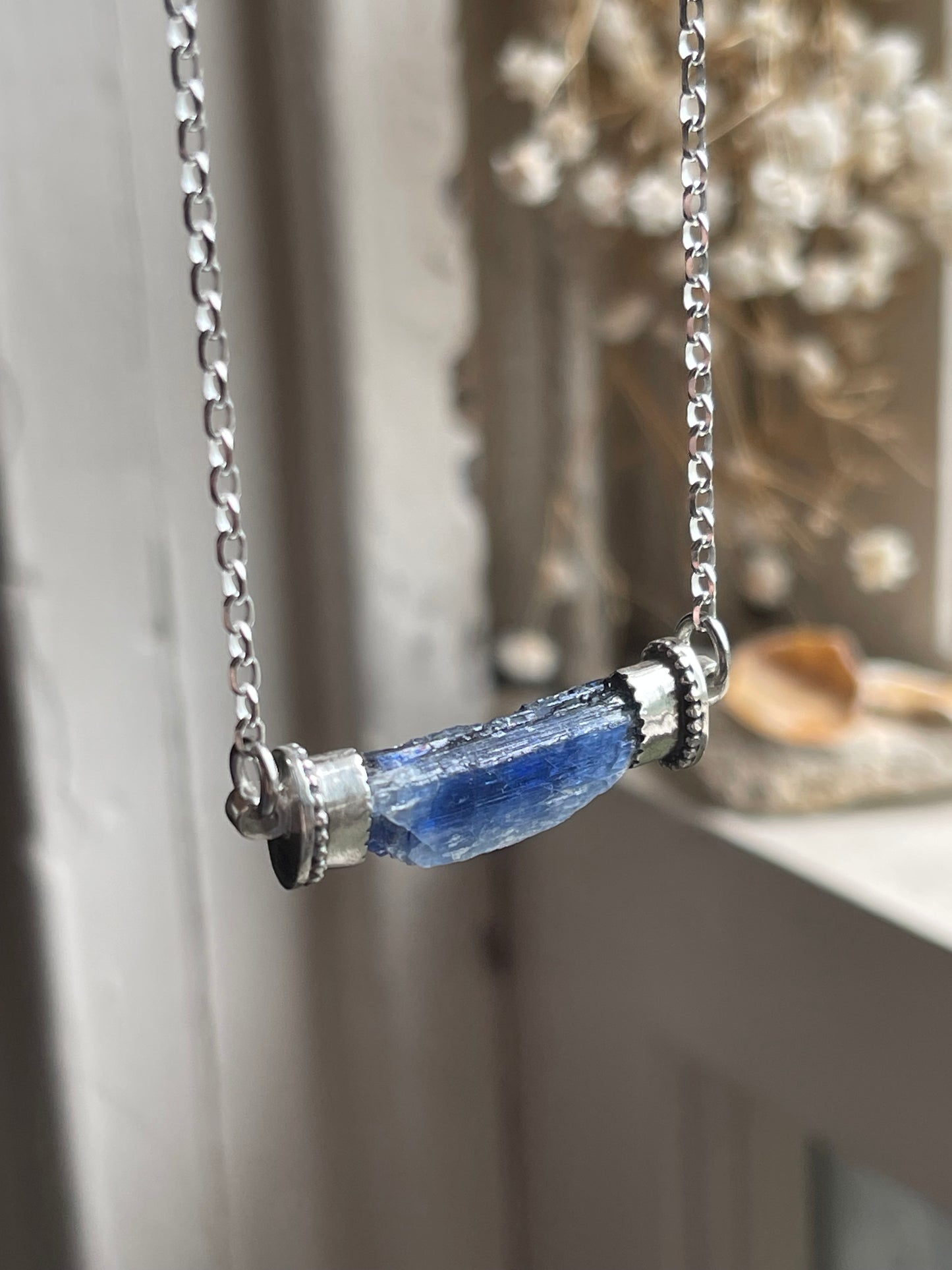*Deep Blue • Kyanite Crystal Bar Necklace • Sterling Silver