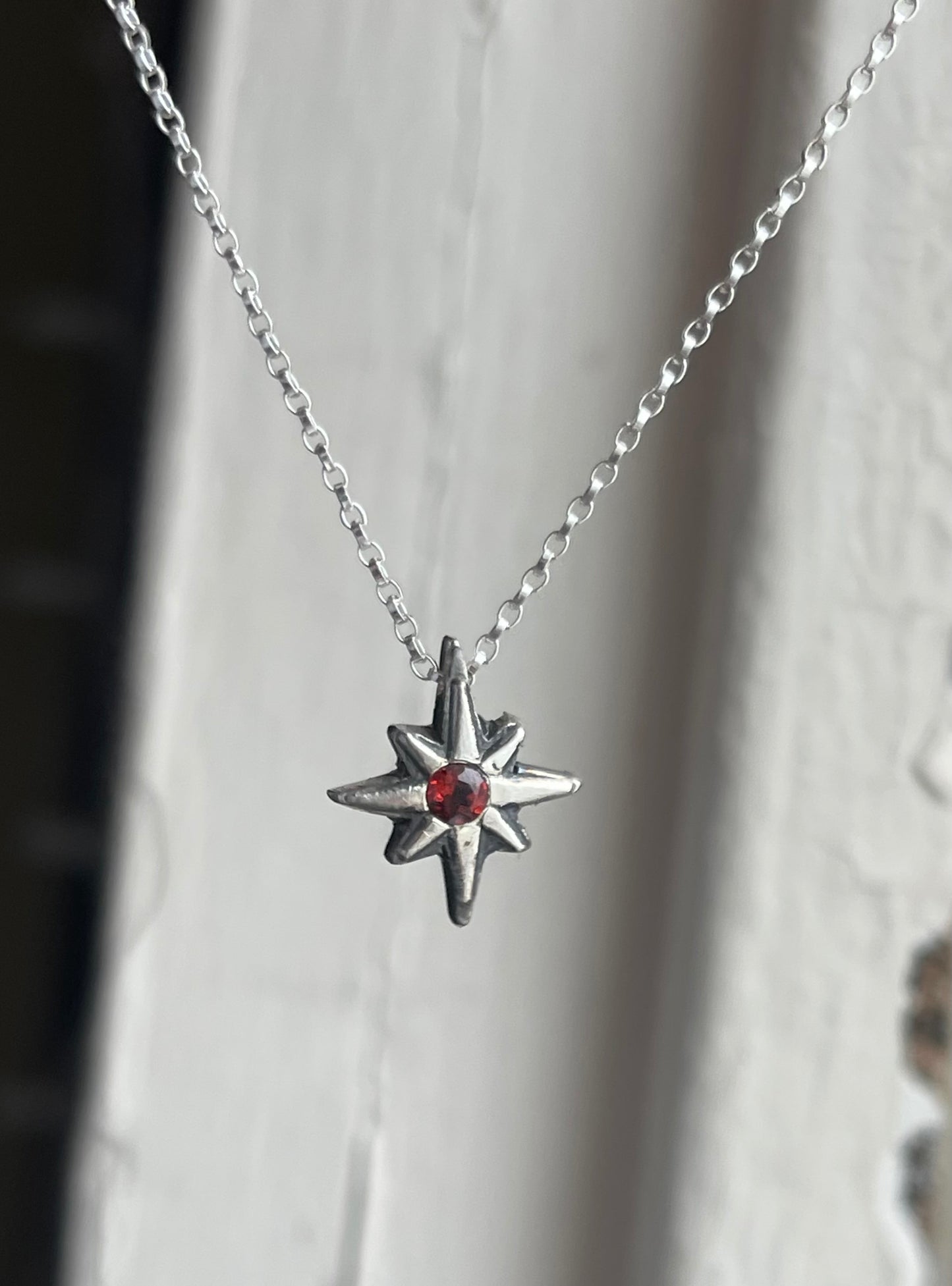 Dark Star • Garnet Star Charm Necklace MADE TO ORDER