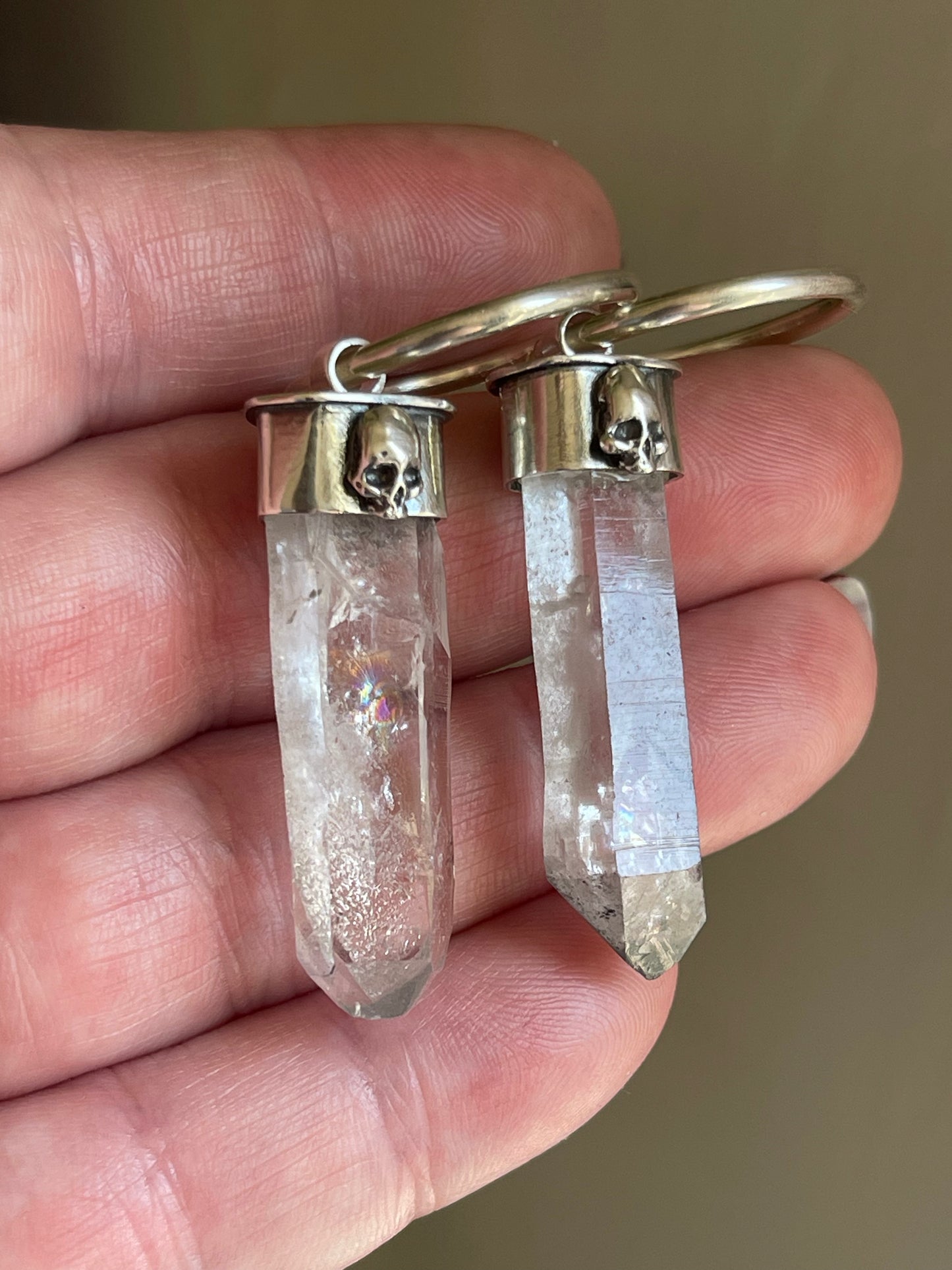 Gauged Tibetan Quartz Skull Ear Hanger Hoops