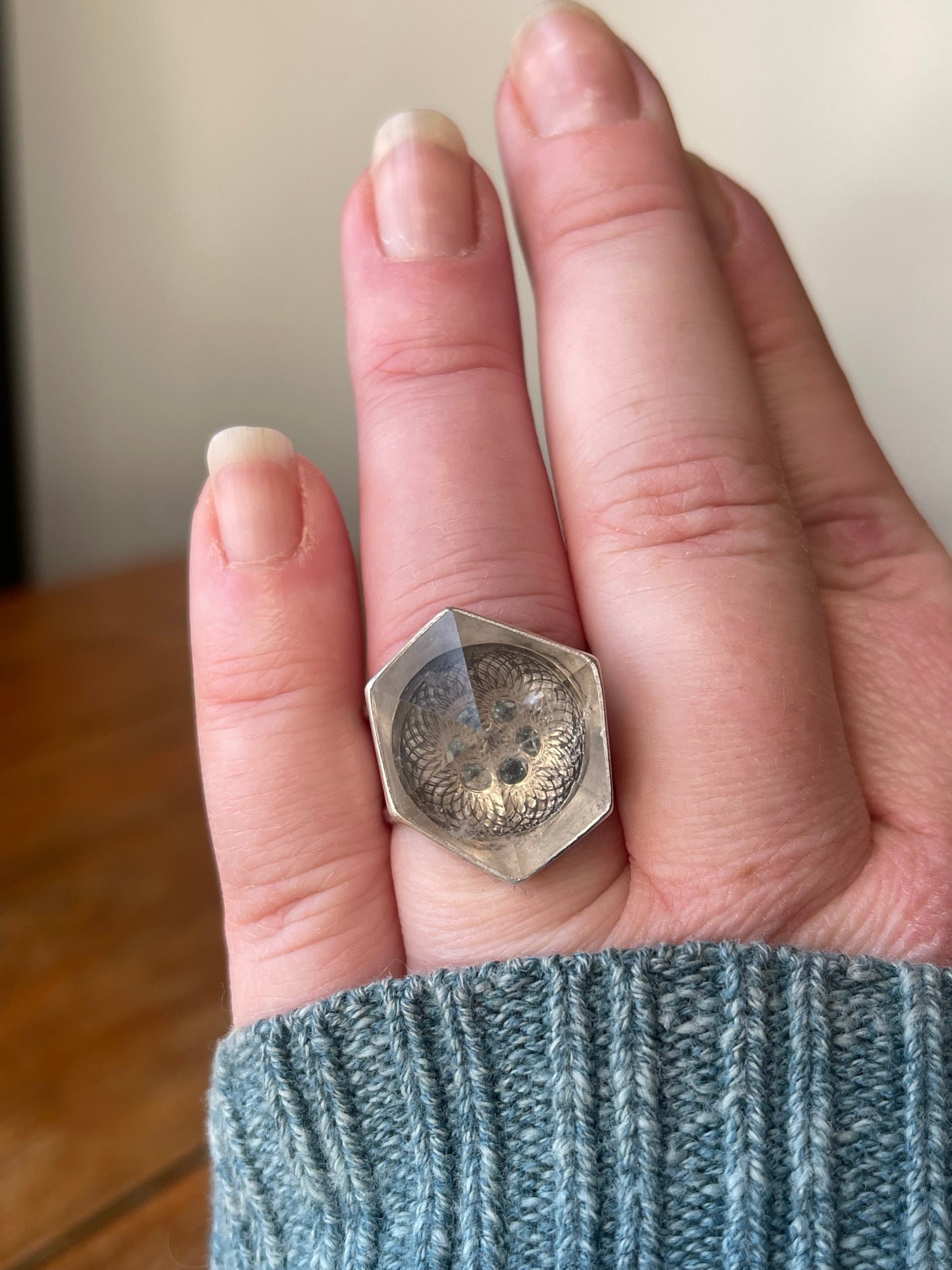 Emergence Crystal Statement Ring • Fine Silver with London Blue Topaz