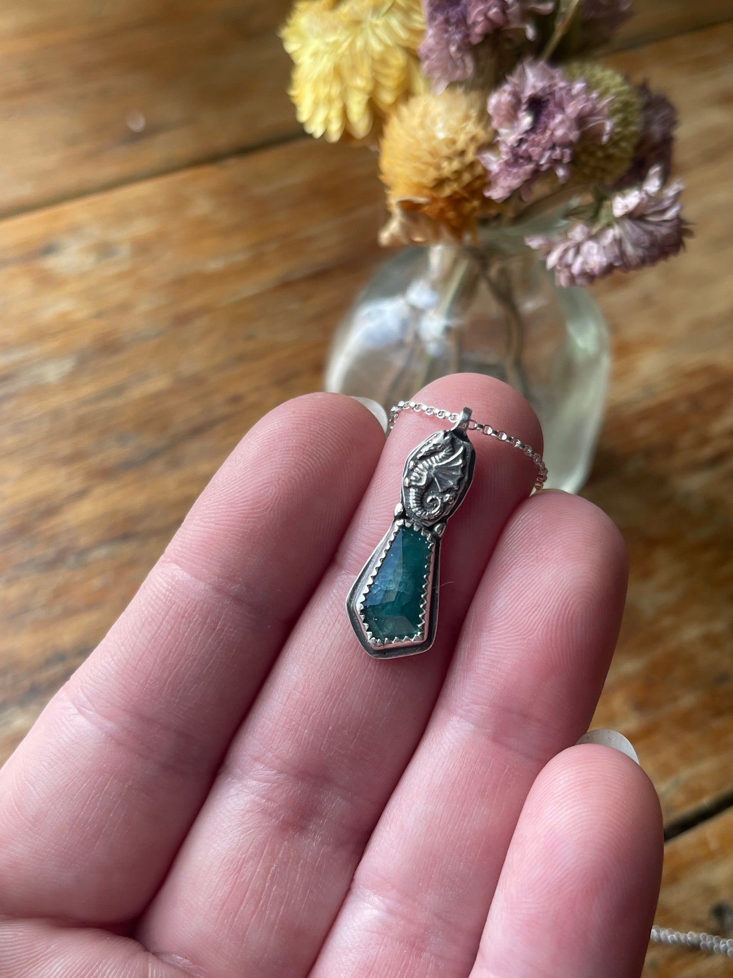 *Selkie’s Tear • Grandidierite Dragon Fine Silver Charm Necklace