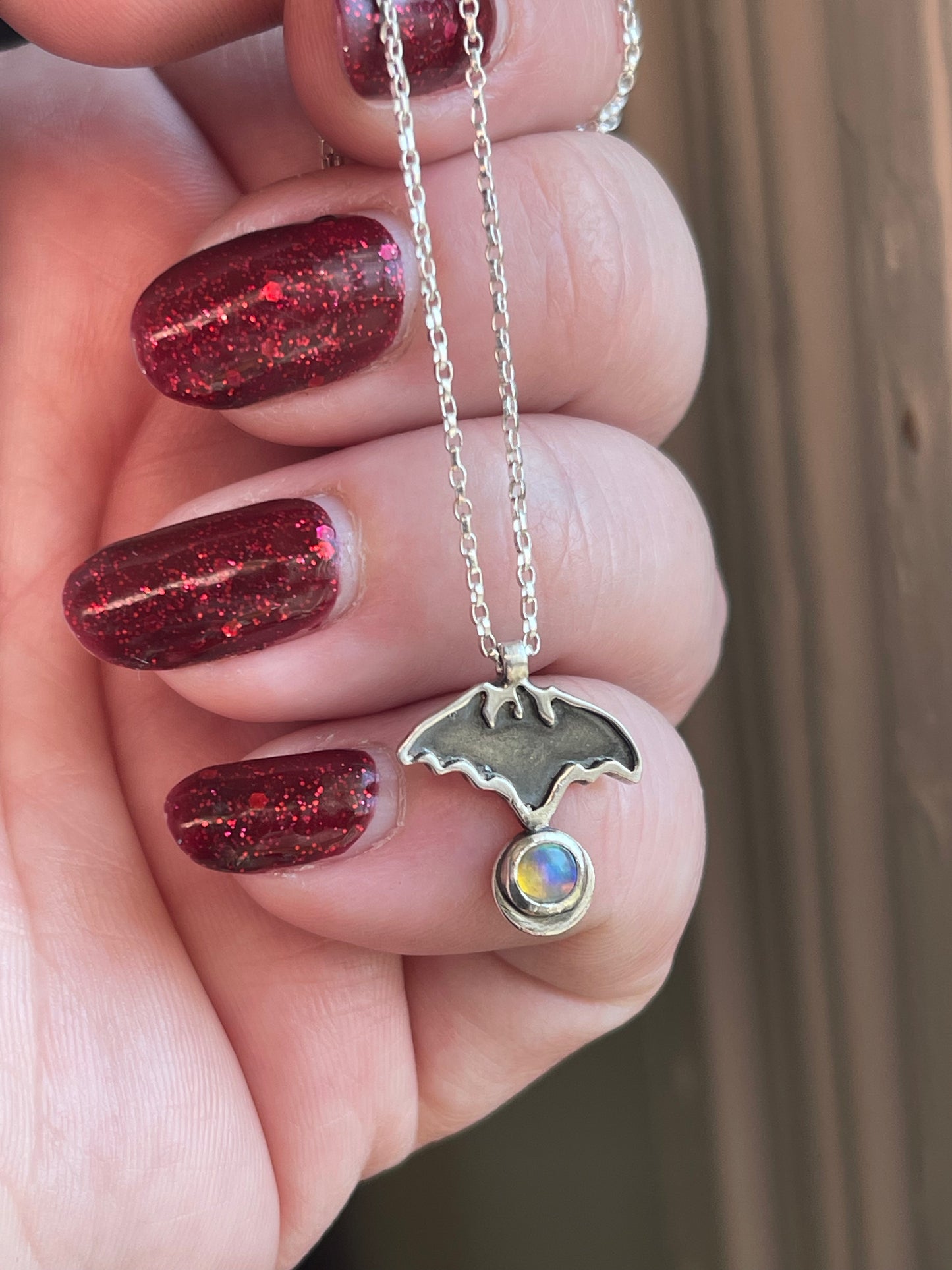 Little Bat Opal Charm Necklace