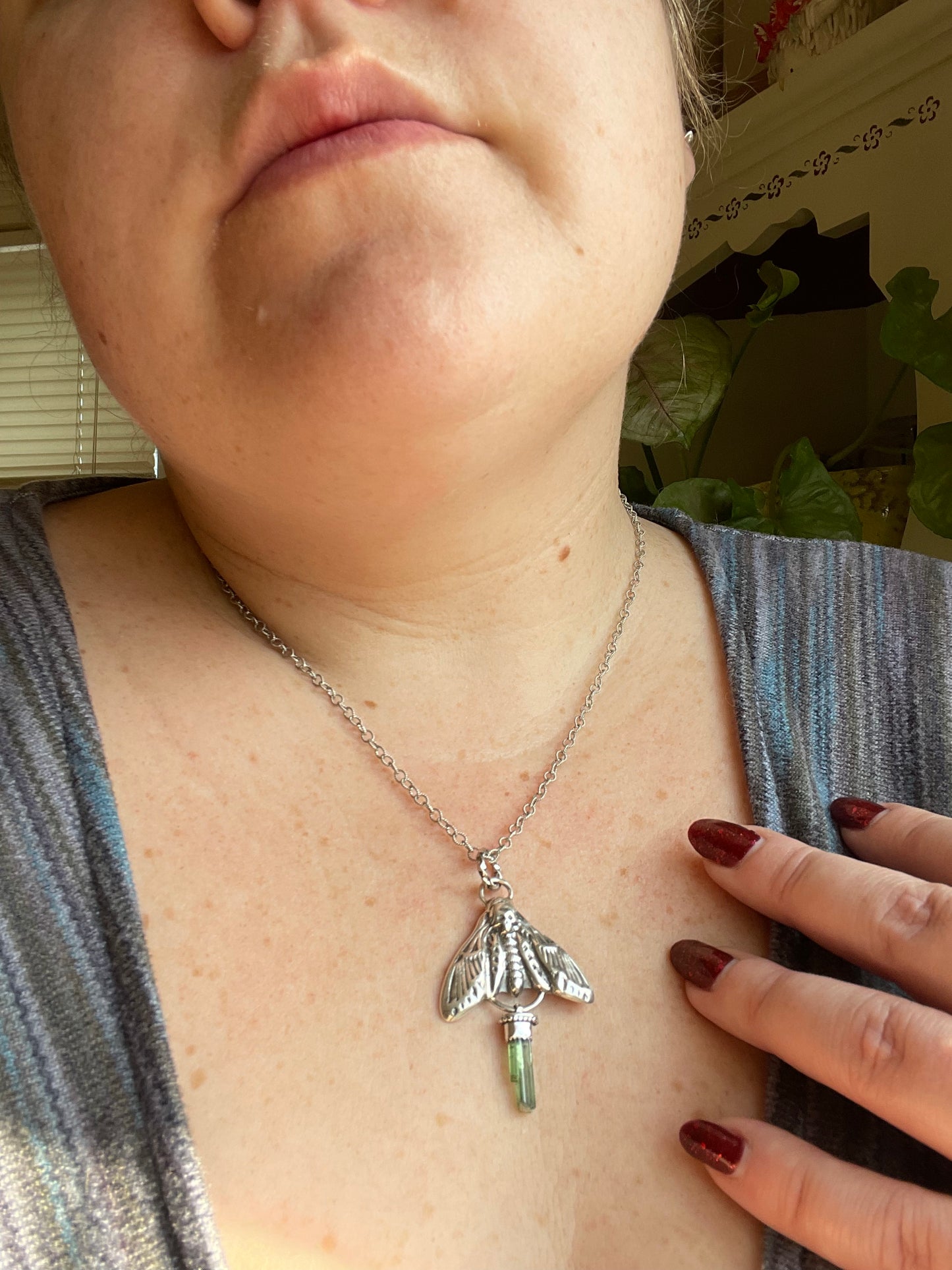 Green Tourmaline Crystal Deathmoth Necklace