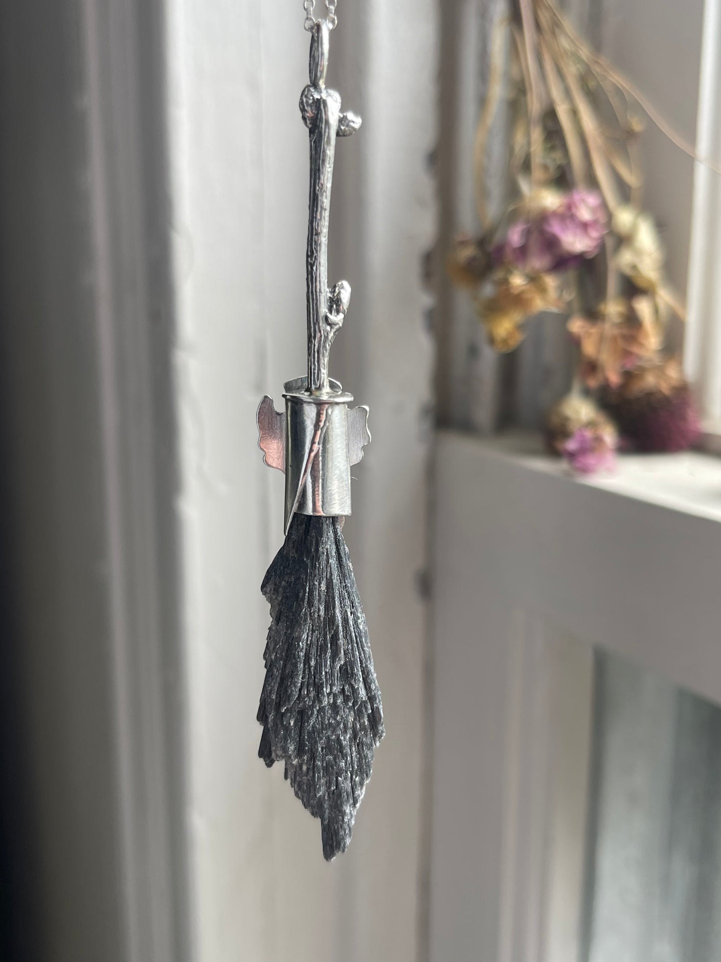 Thistle Opal Cottage Witch Crystal Broom Pendant