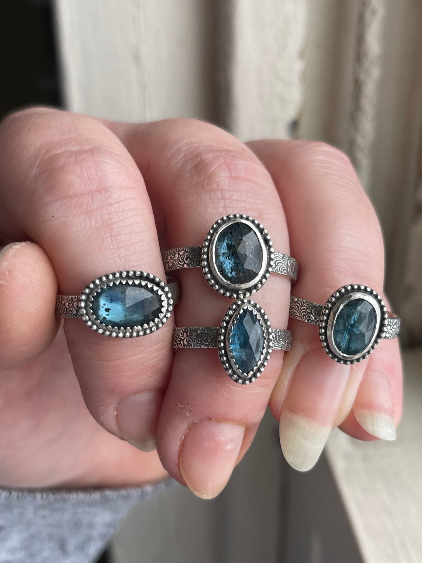 Blue Nebula Teal Kyanite Rings