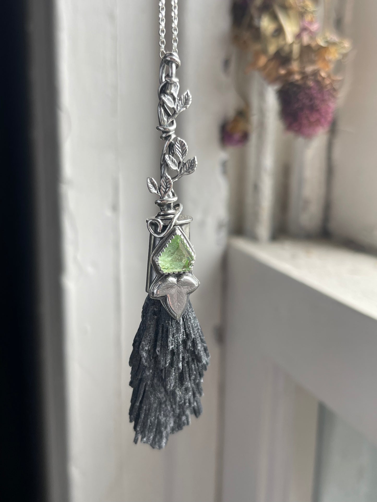 Elvish Ivy Forest Witch Crystal Broom Pendant