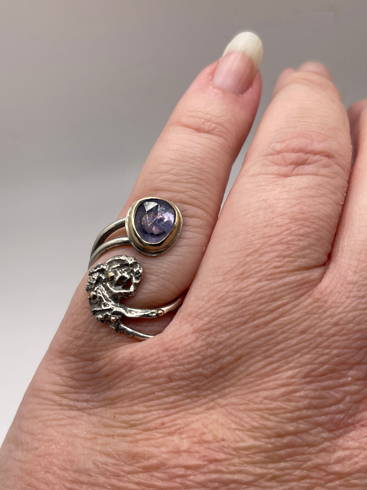 *Luna del Mare • Tanzanite Statement Ring • Solid 14K Gold & Silver • Adjustable