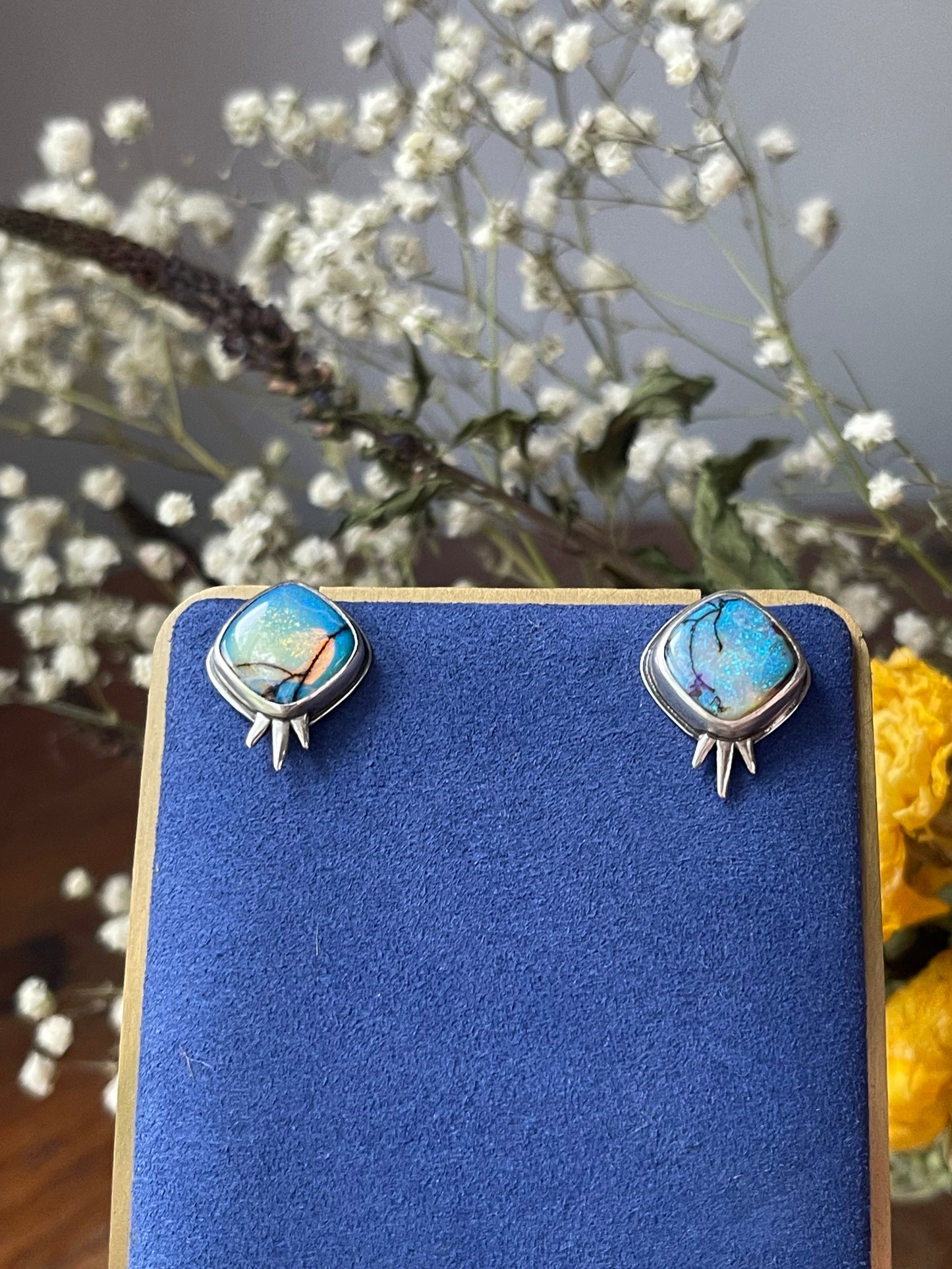 *Frost in the Flowers • Sterling Opal Stud Earrings • Sterling Silver