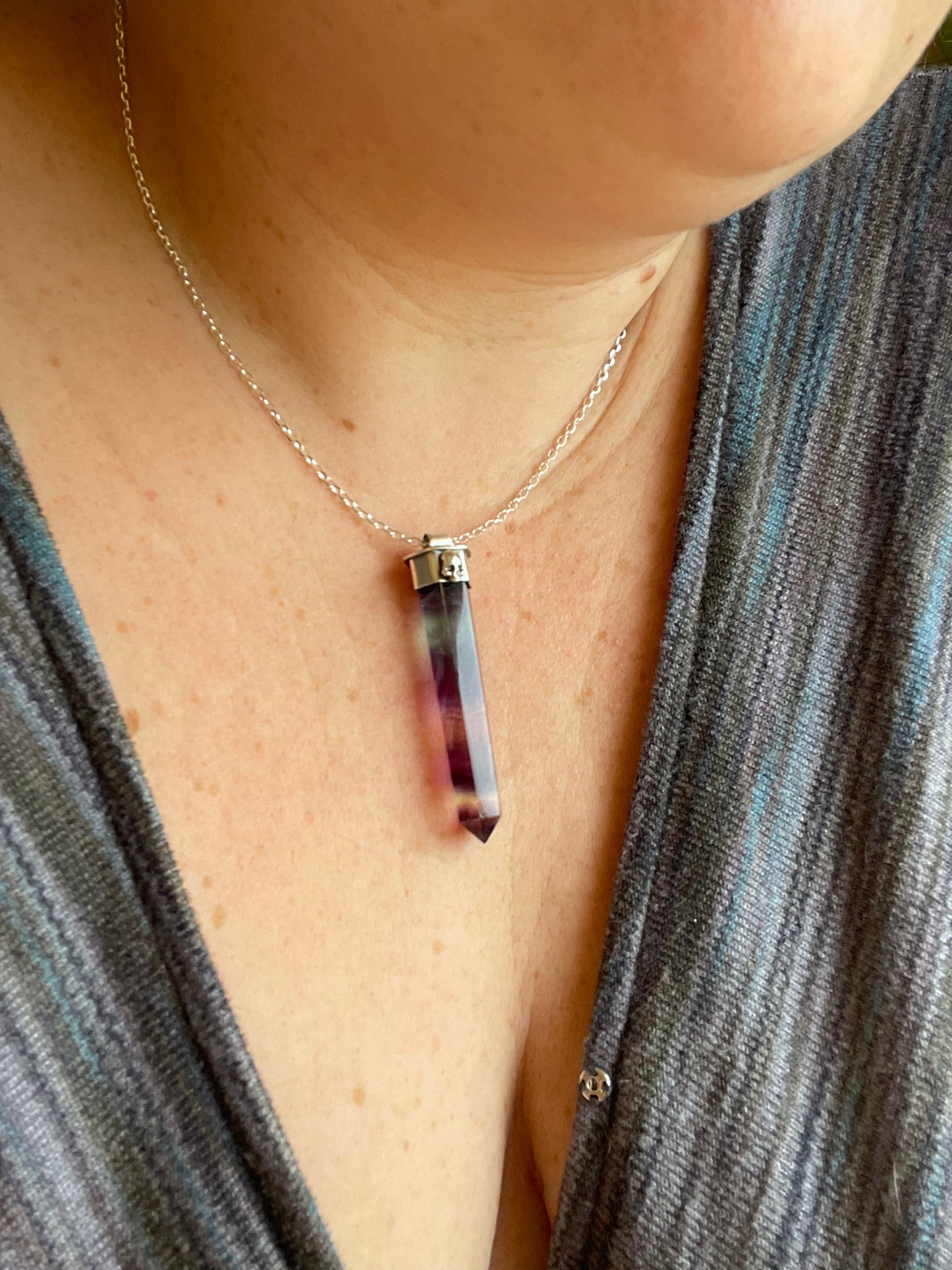 Autumnal Decay Fluorite Crystal Skull Necklace