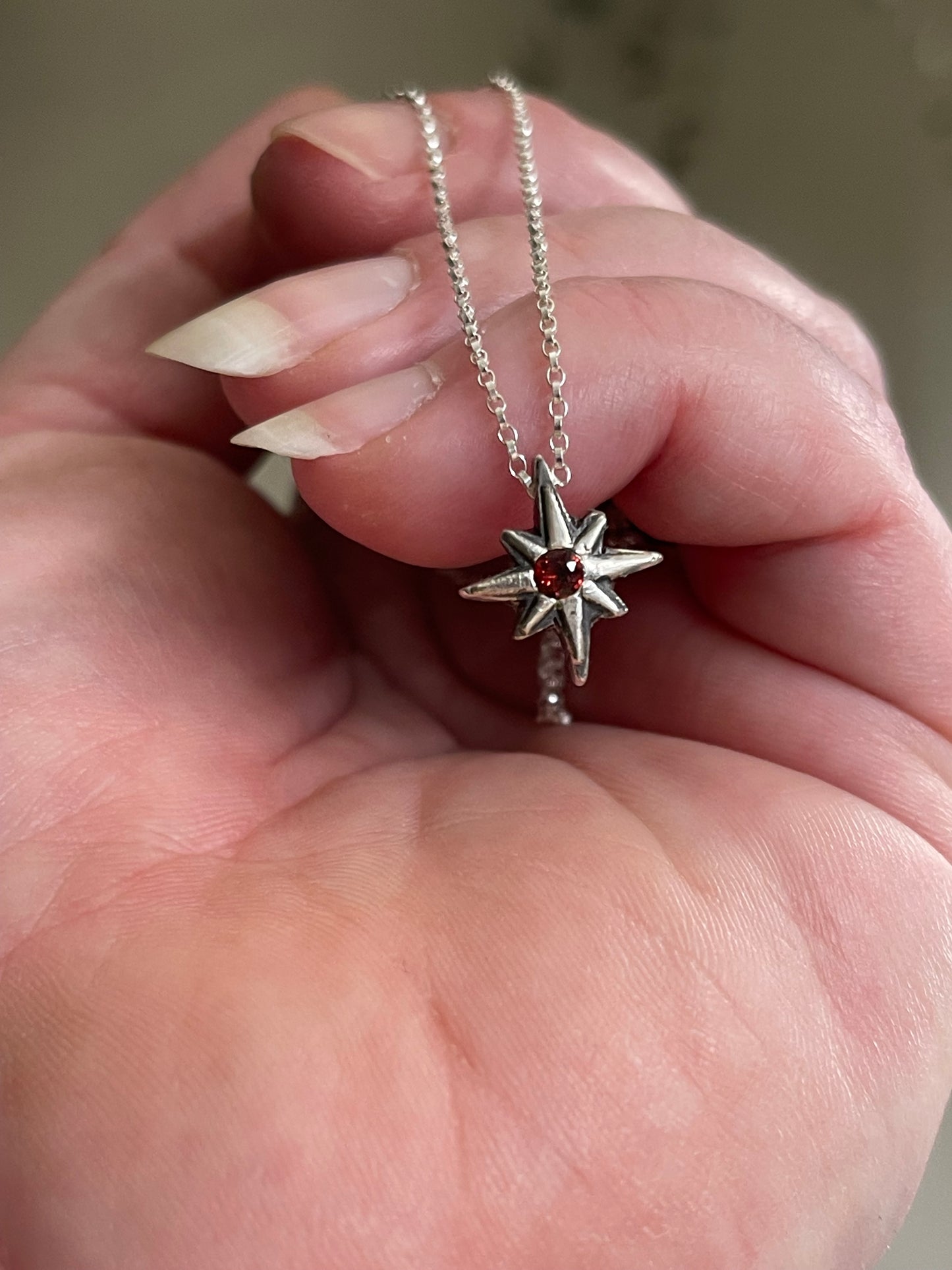 Dark Star • Garnet Star Charm Necklace MADE TO ORDER