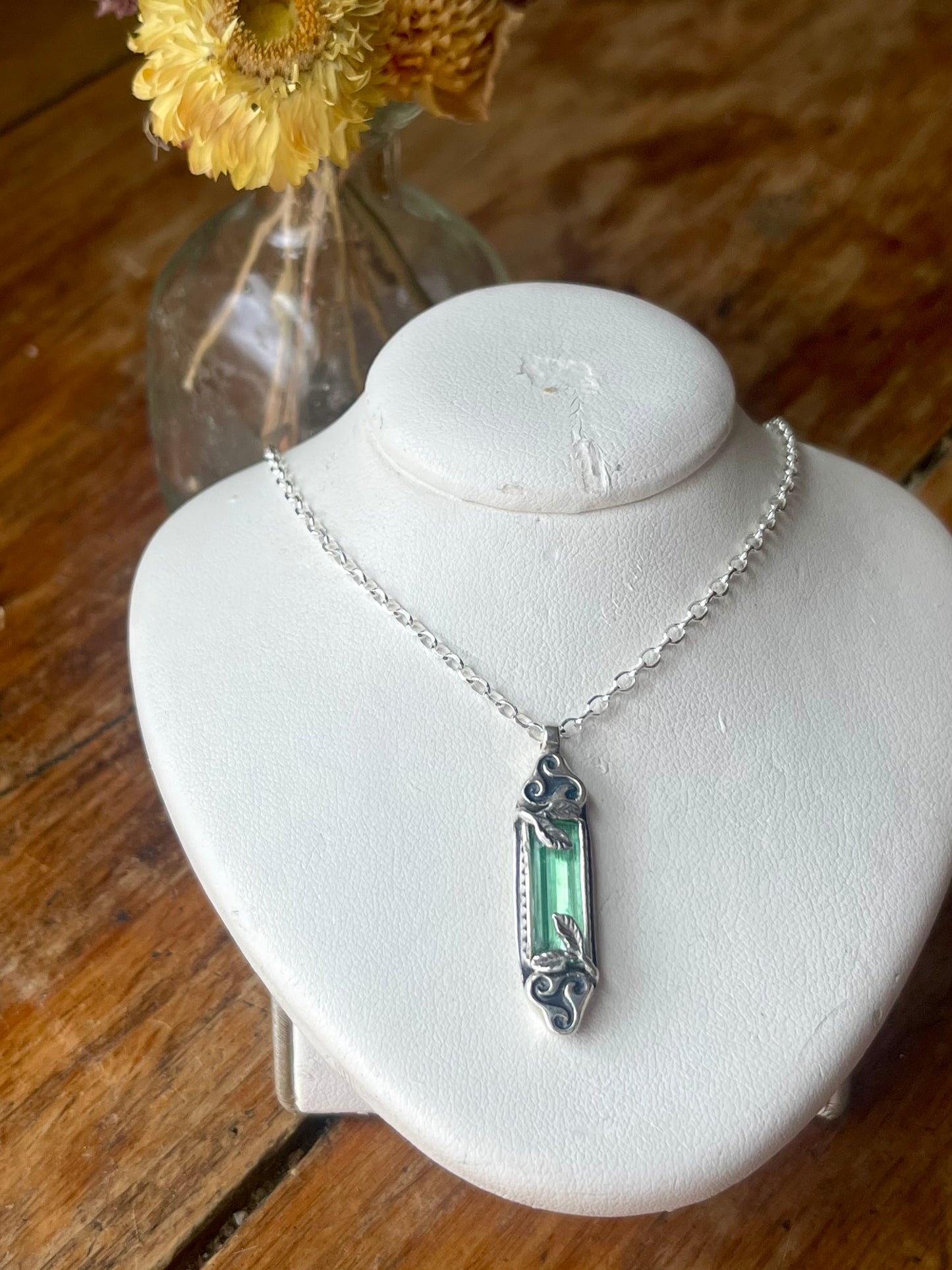 *Mabon’s Treasure • Green Tourmaline Crystal Triskelion Celtic Pendant Necklace