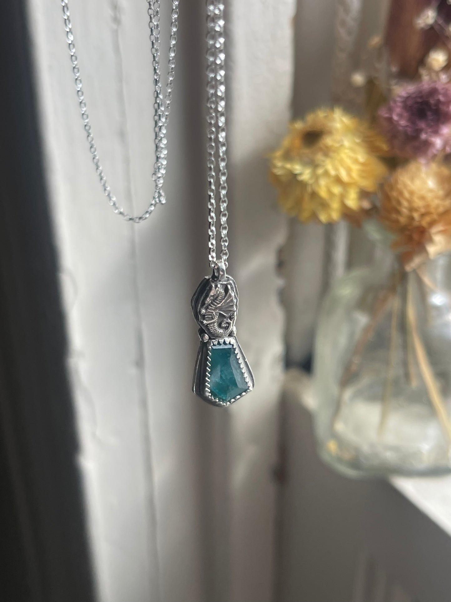 *Selkie’s Tear • Grandidierite Dragon Fine Silver Charm Necklace