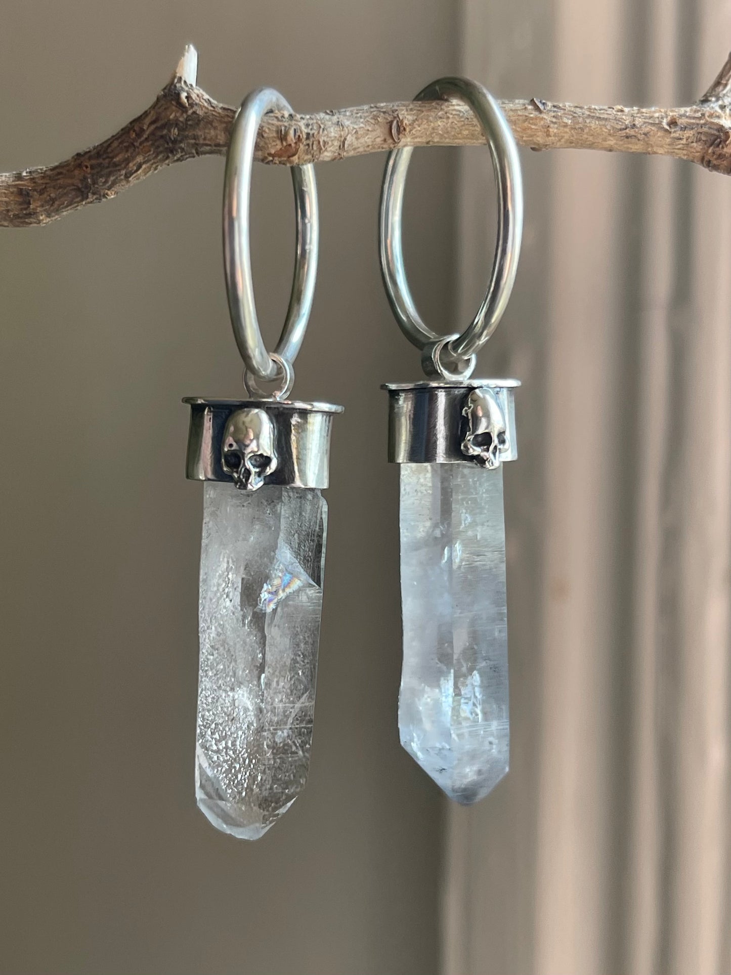 Gauged Tibetan Quartz Skull Ear Hanger Hoops